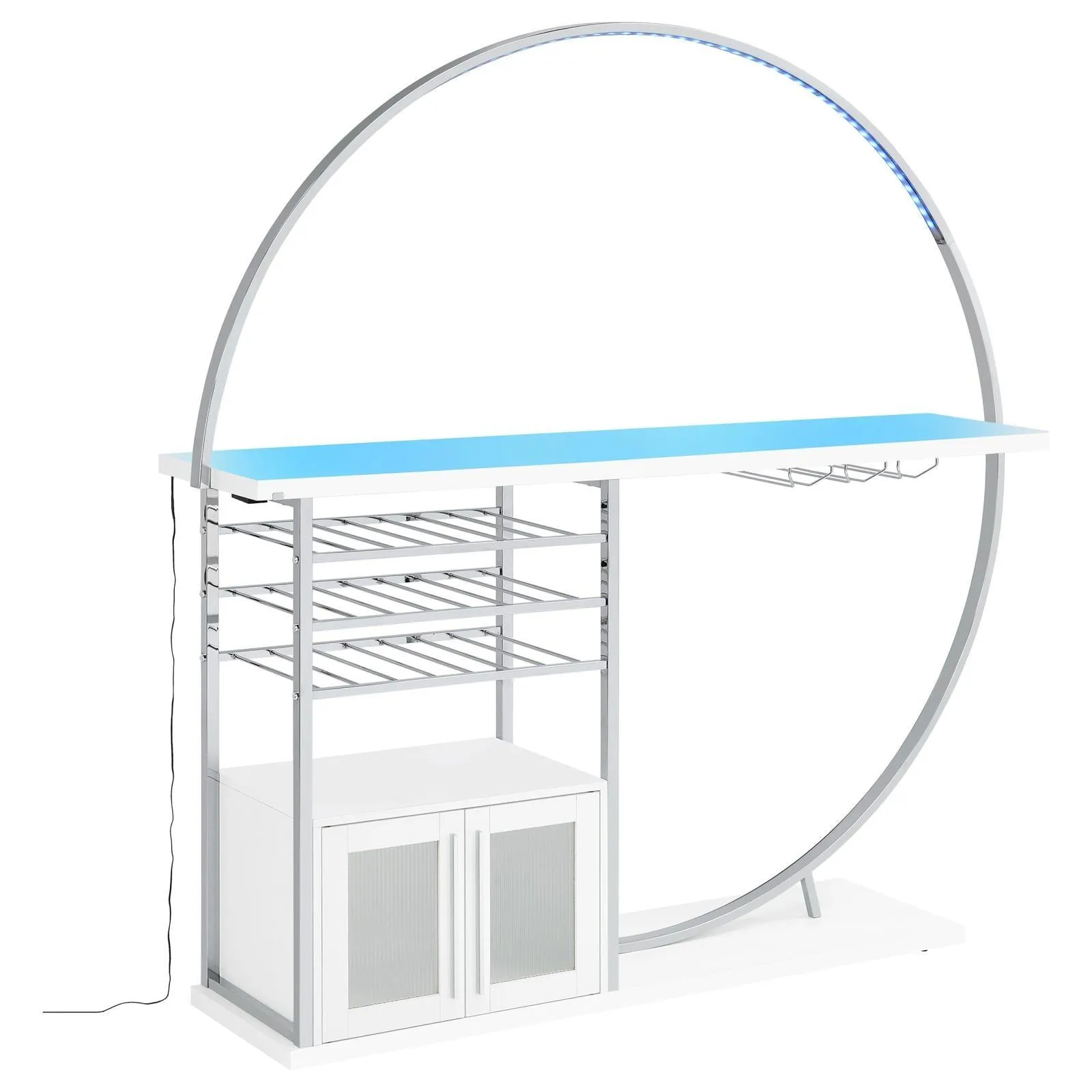 Risley White High Gloss 2-door Circular LED Home Bar with Wine Storage - Image 7