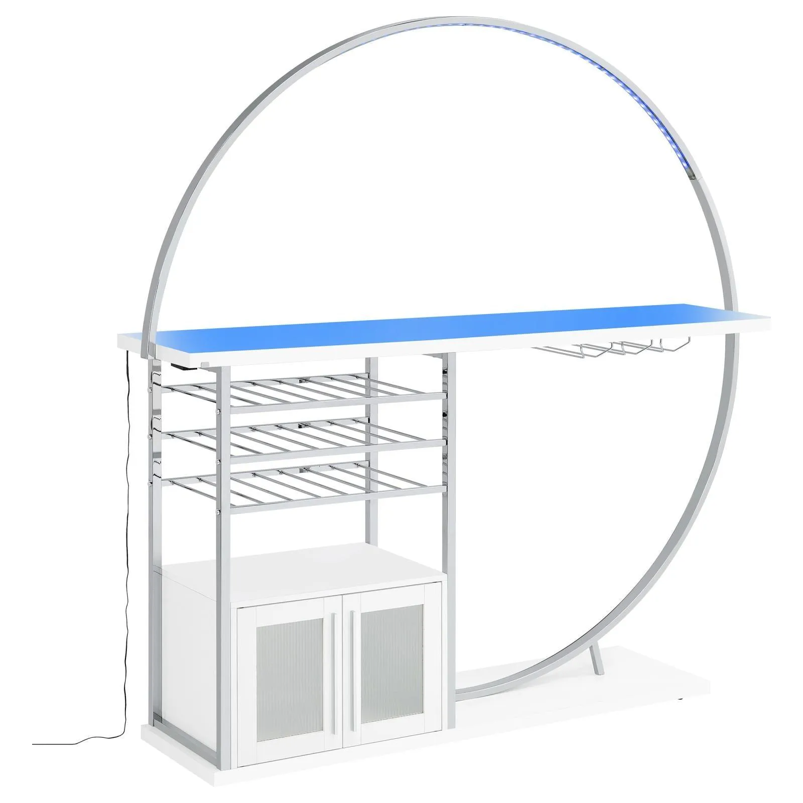 Risley White High Gloss 2-door Circular LED Home Bar with Wine Storage - Image 8