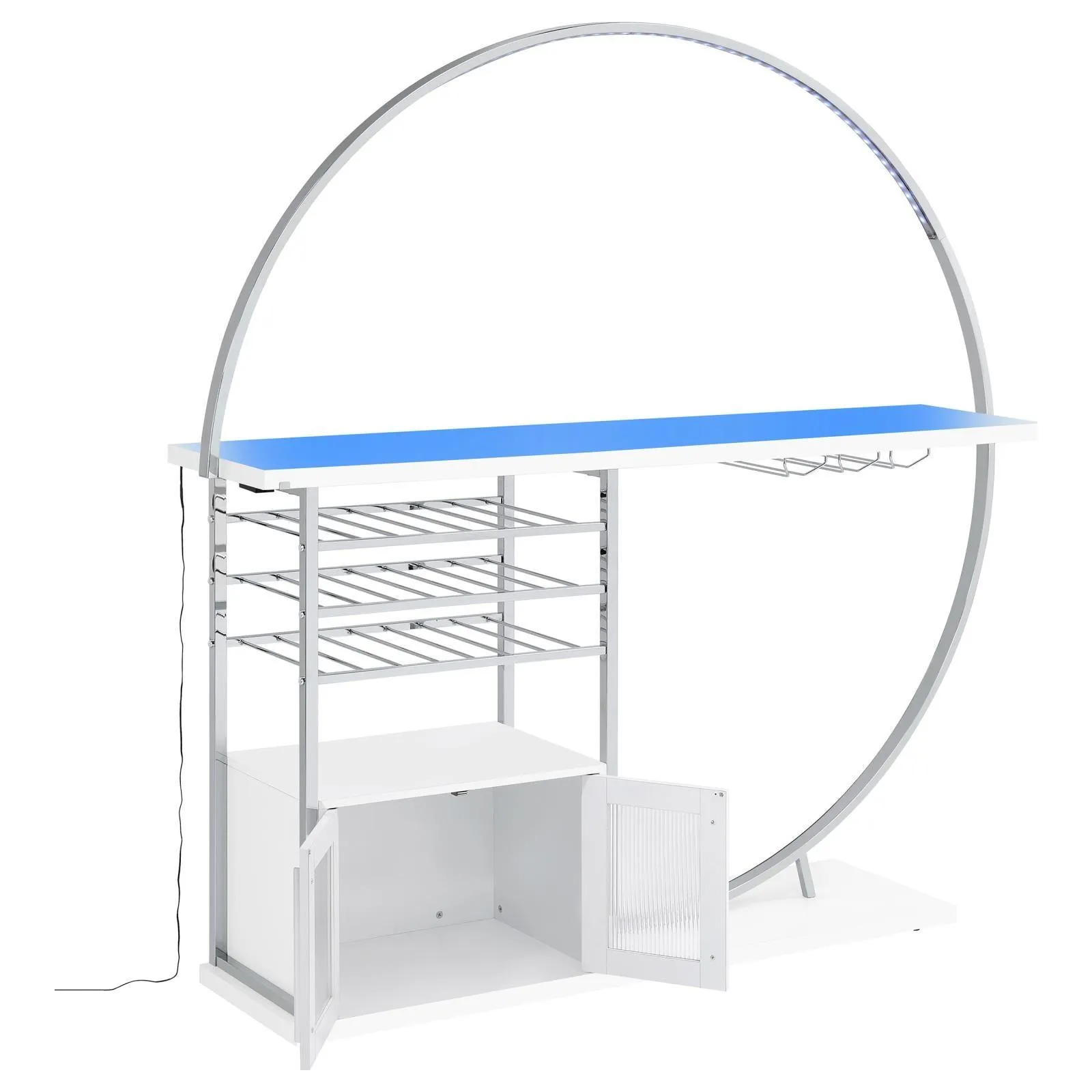 Risley White High Gloss 2-door Circular LED Home Bar with Wine Storage - Image 9