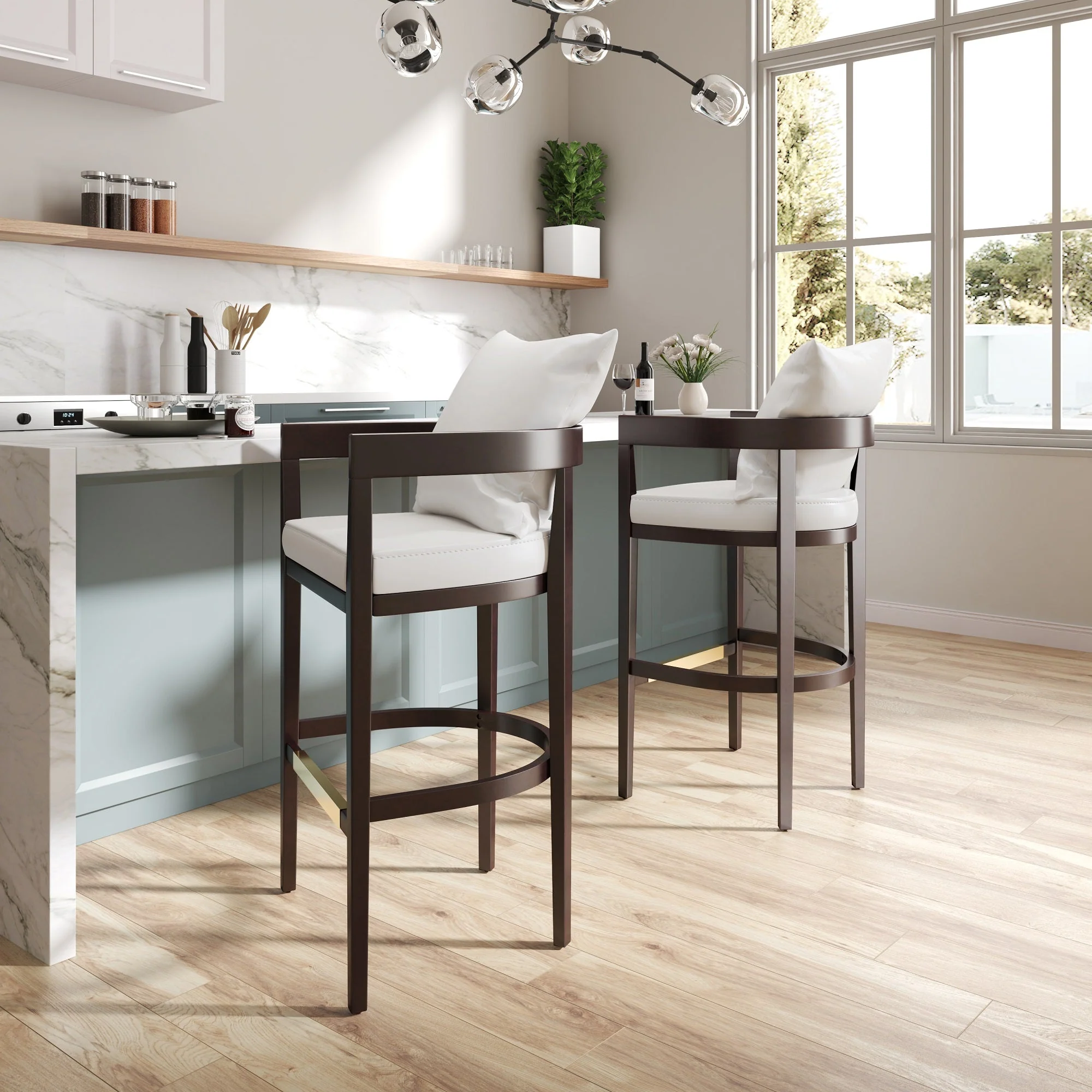 Ritz Barstool in Ivory and Dark Walnut - Image 2