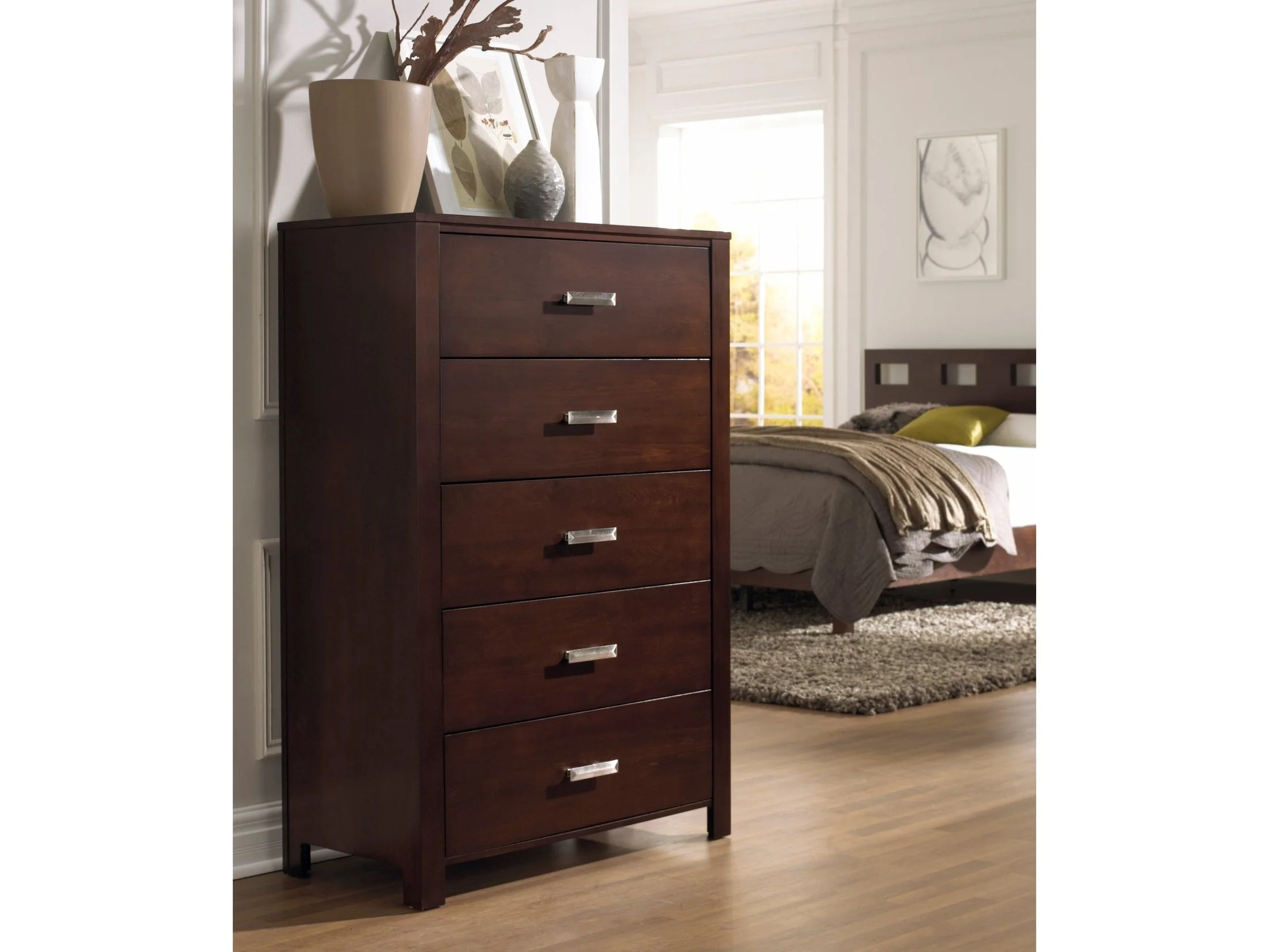 Riva Five Drawer Chest in Chocolate Brown