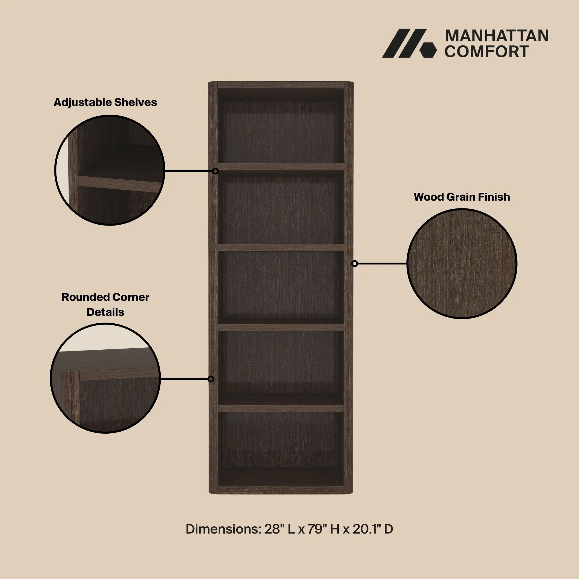 Rivington Dark Walnut 28" Open Bookcase - Image 2