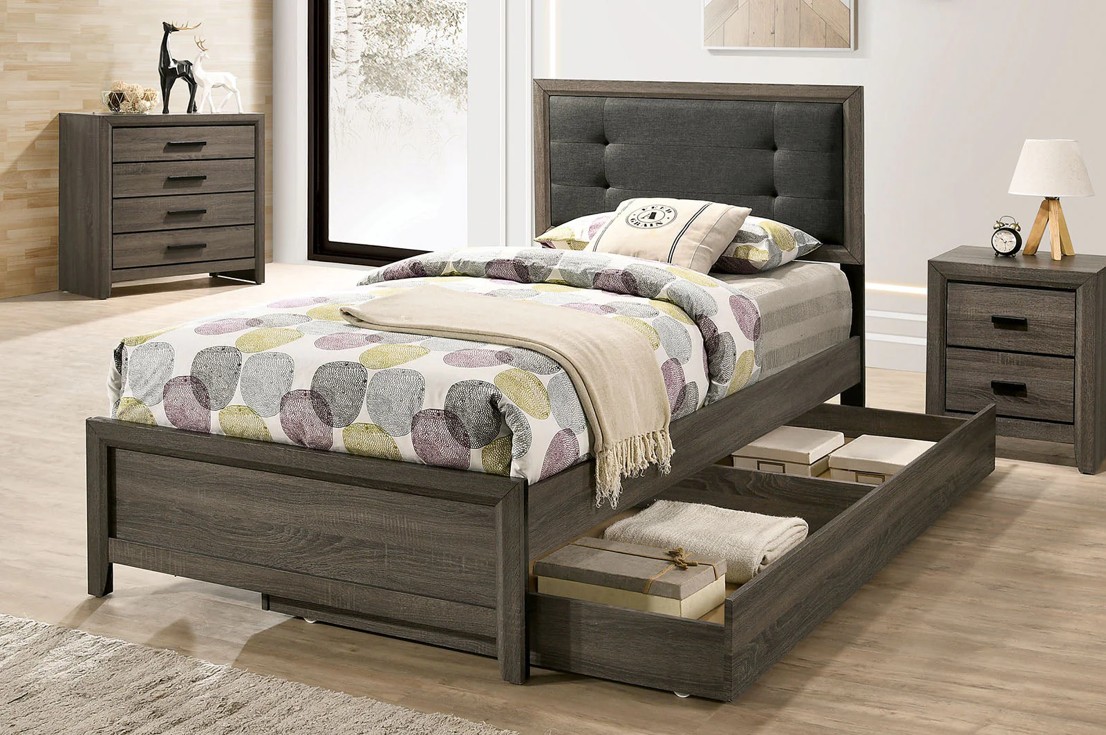 Roanne Gray/Charcoal Twin Bed