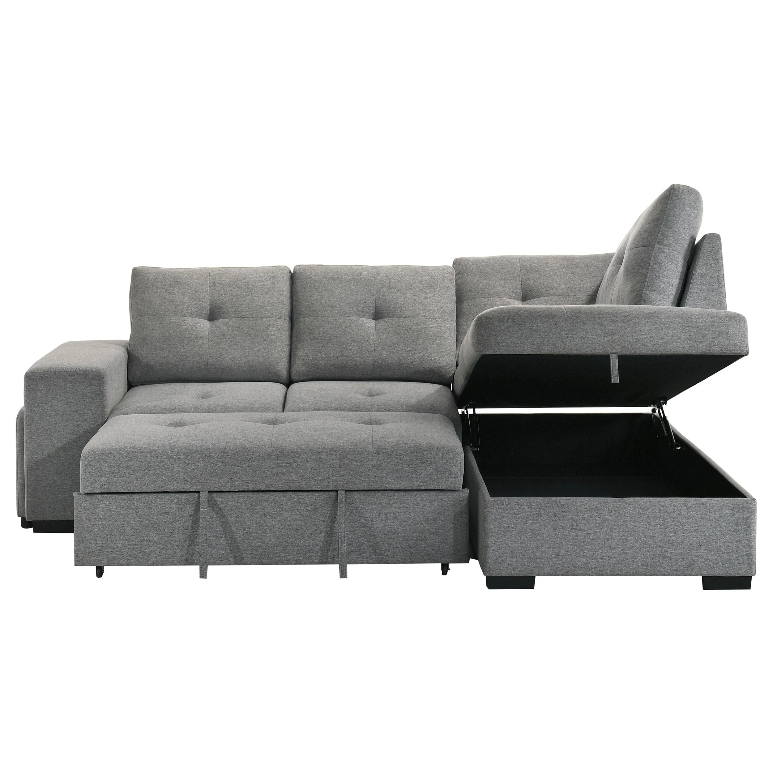 Roanne Grey Fabric Upholstered Sleeper Sectional Sofa - Image 11