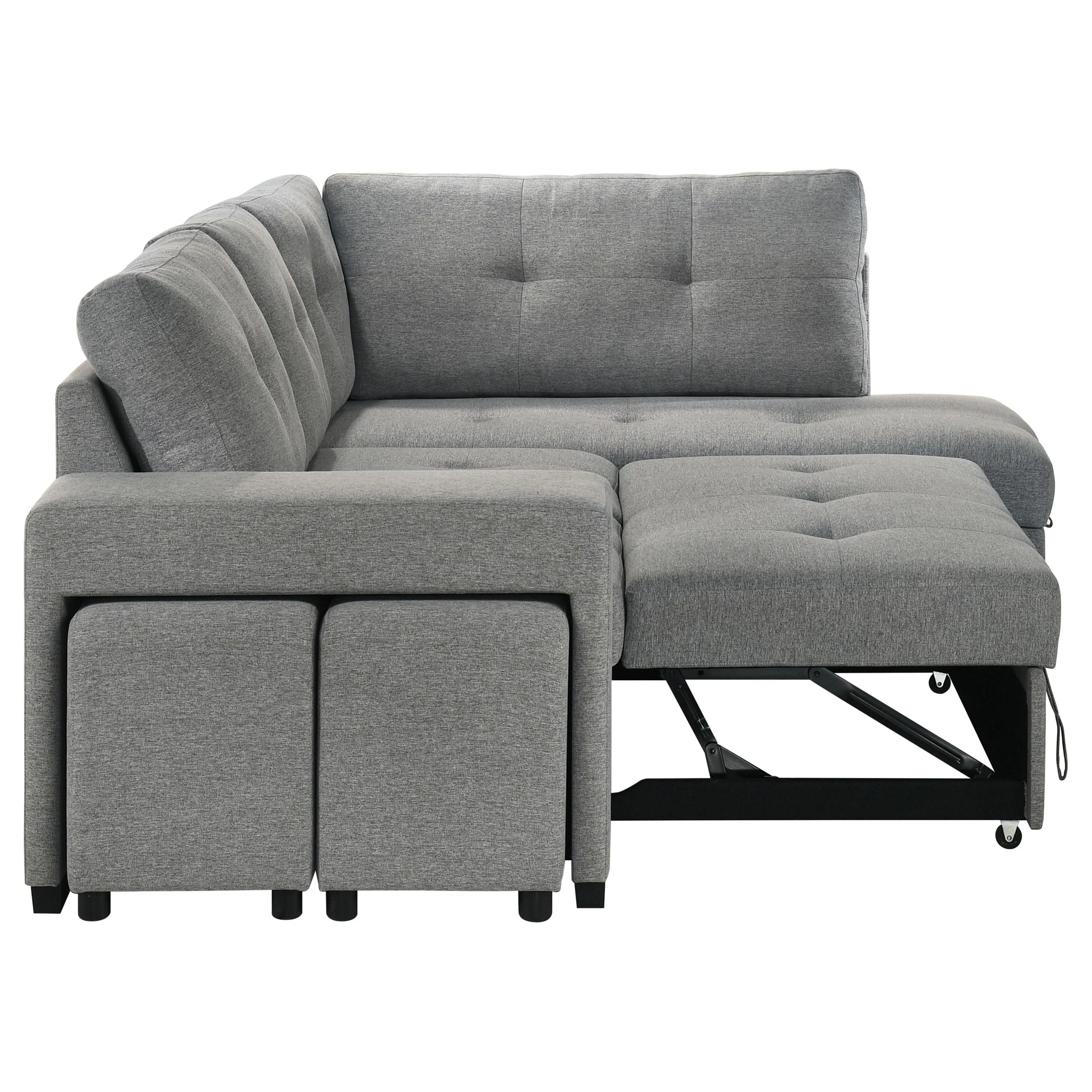 Roanne Grey Fabric Upholstered Sleeper Sectional Sofa - Image 15