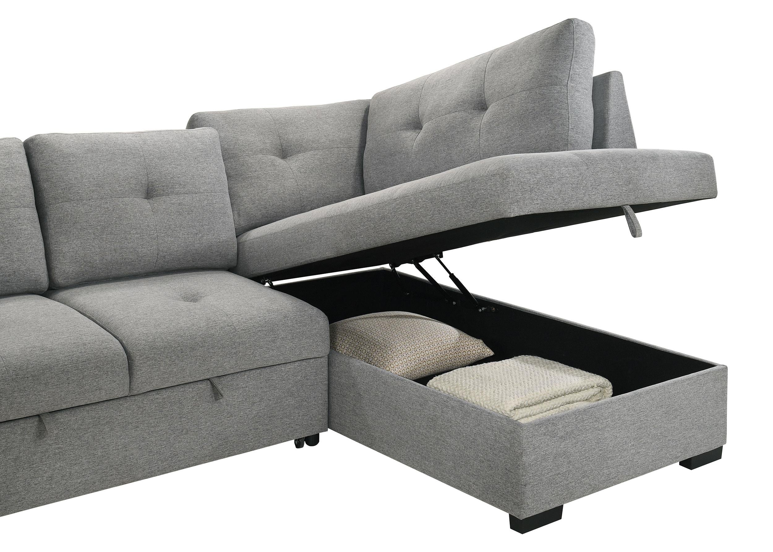 Roanne Grey Fabric Upholstered Sleeper Sectional Sofa - Image 16