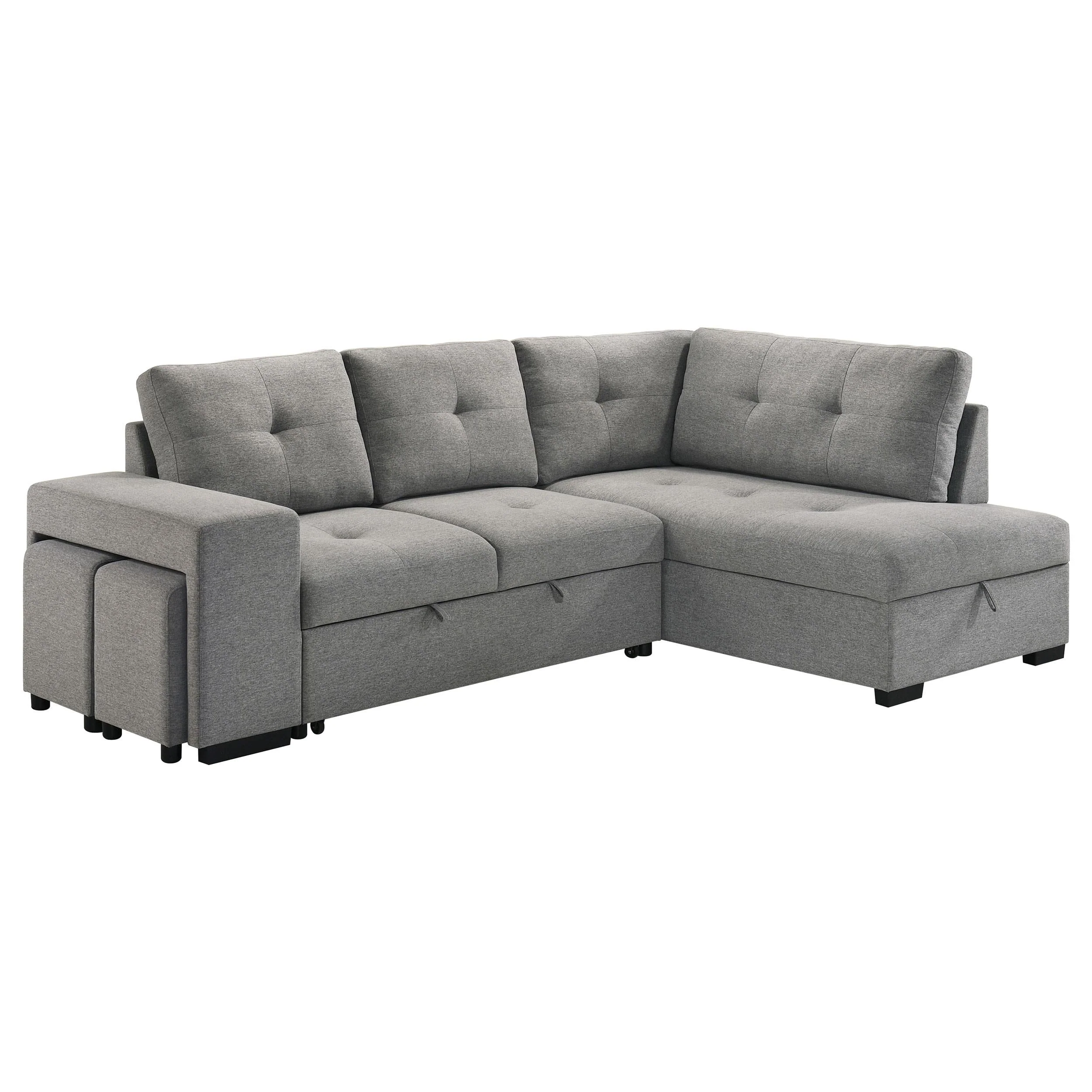 Roanne Grey Fabric Upholstered Sleeper Sectional Sofa - Image 5
