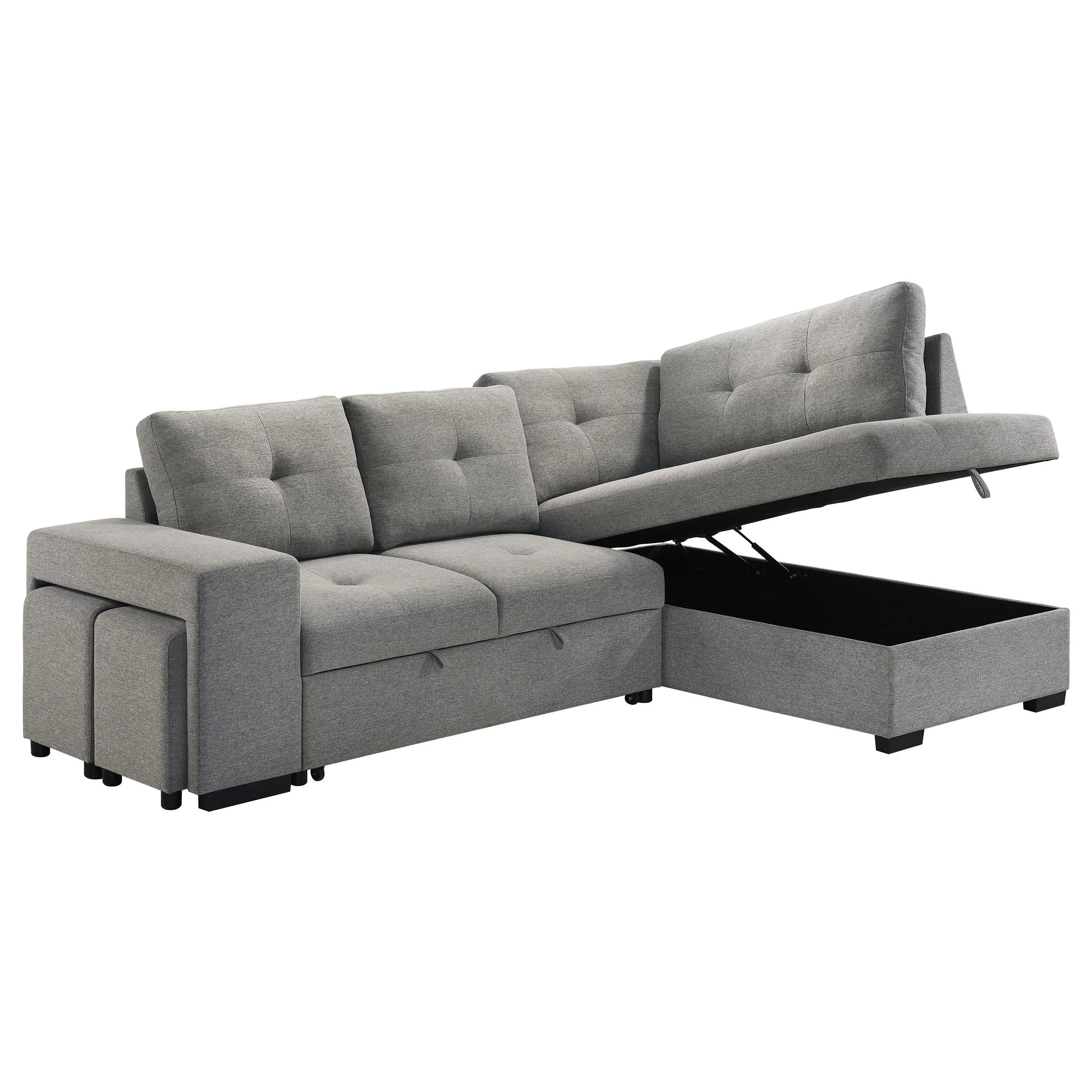 Roanne Grey Fabric Upholstered Sleeper Sectional Sofa - Image 6