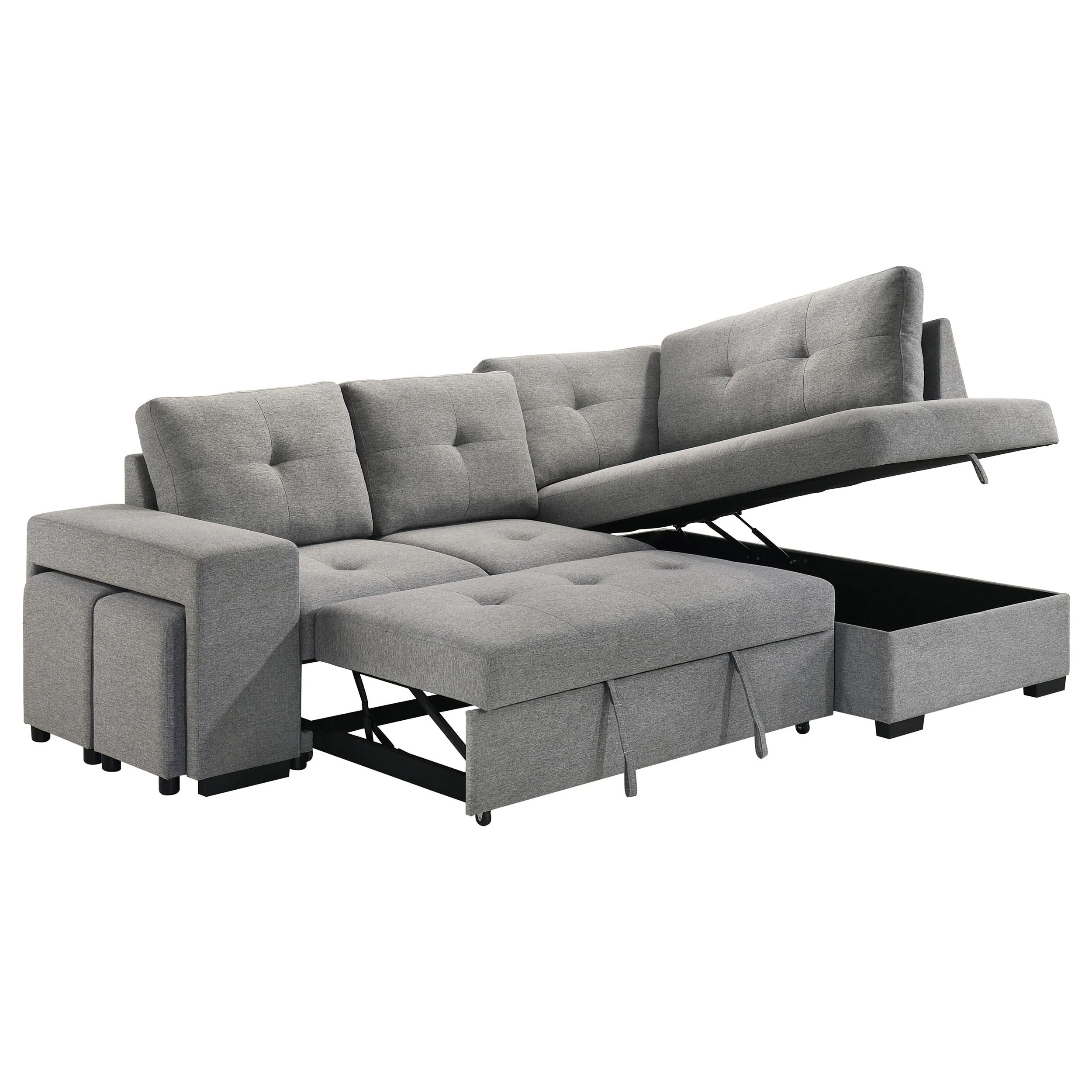 Roanne Grey Fabric Upholstered Sleeper Sectional Sofa - Image 7