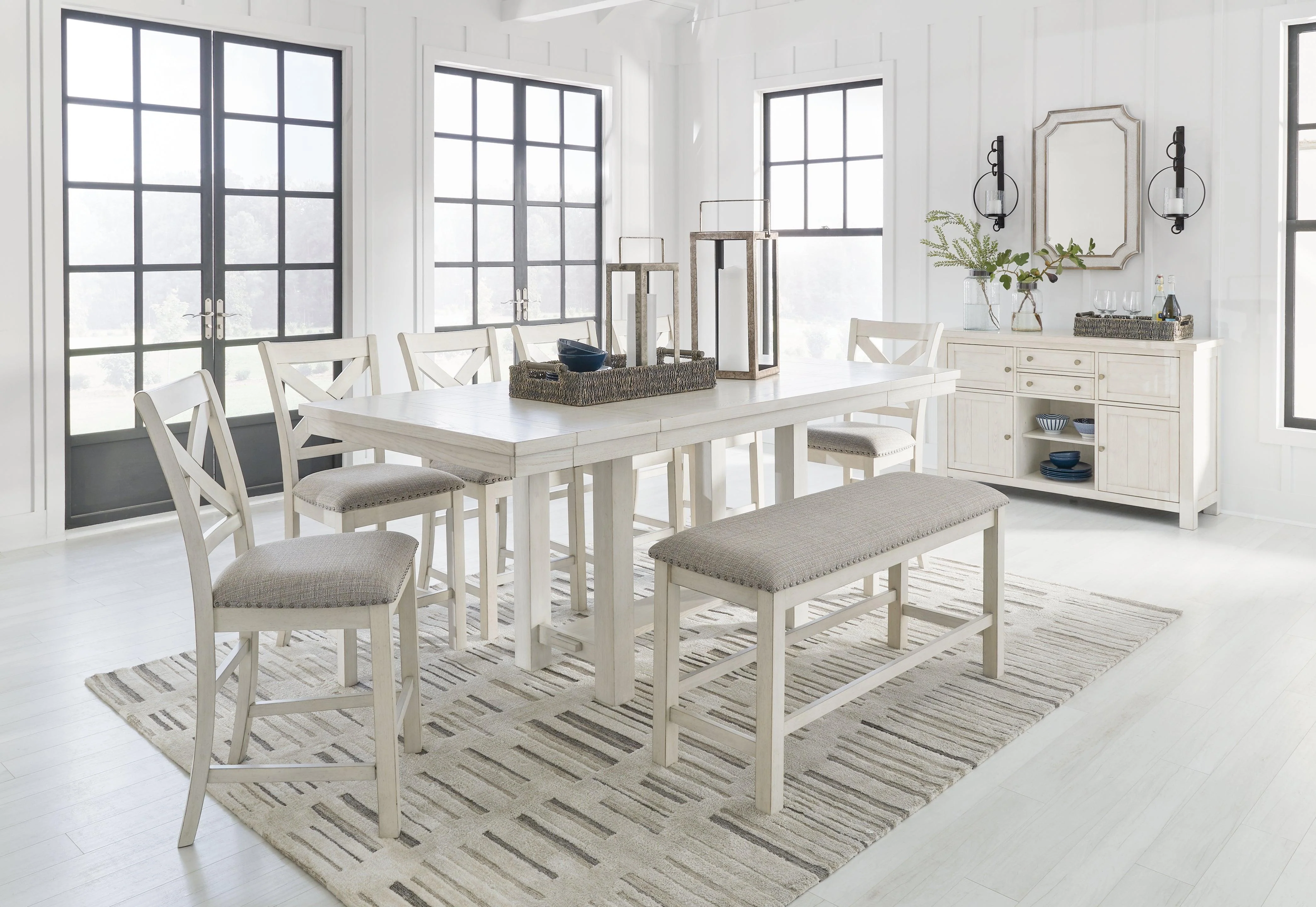 Robbinsdale Antique White Counter Height Dining Table and 6 Barstools and Bench - Image 8