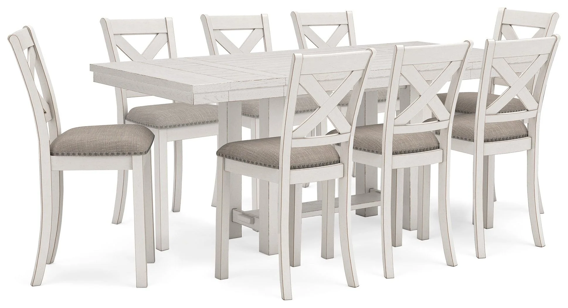 Robbinsdale Antique White Counter Height Dining Table and 8 Barstools