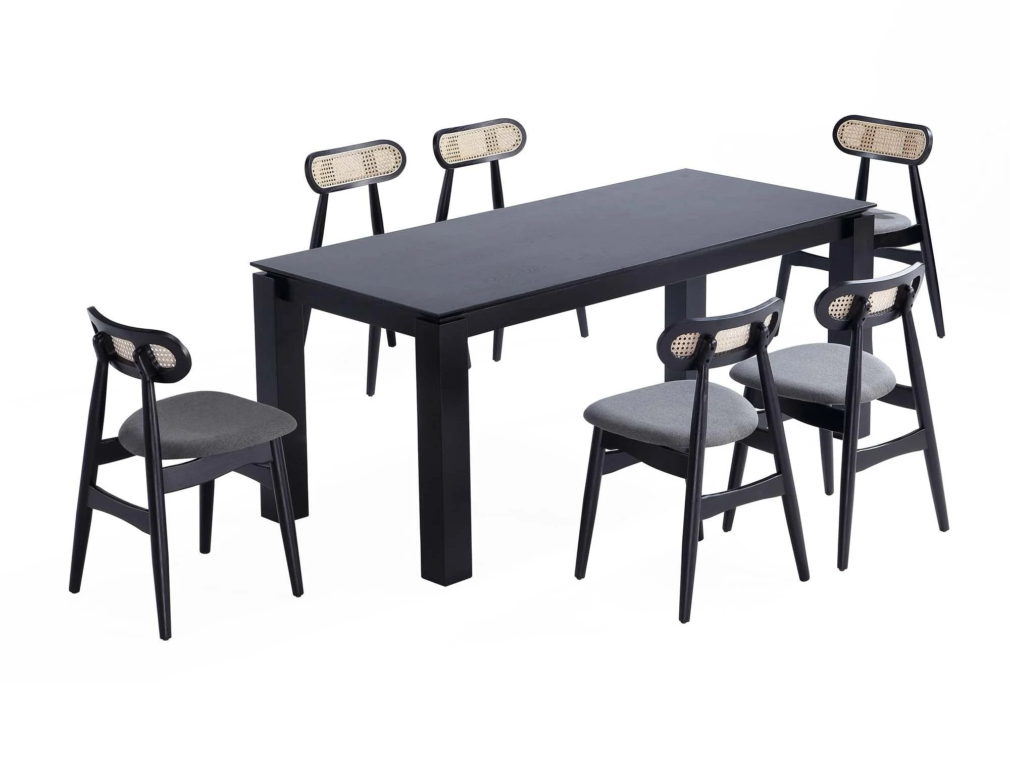 Rockaway 70.86 Dining Set with 6 Colbert Chairs in Black and Grey