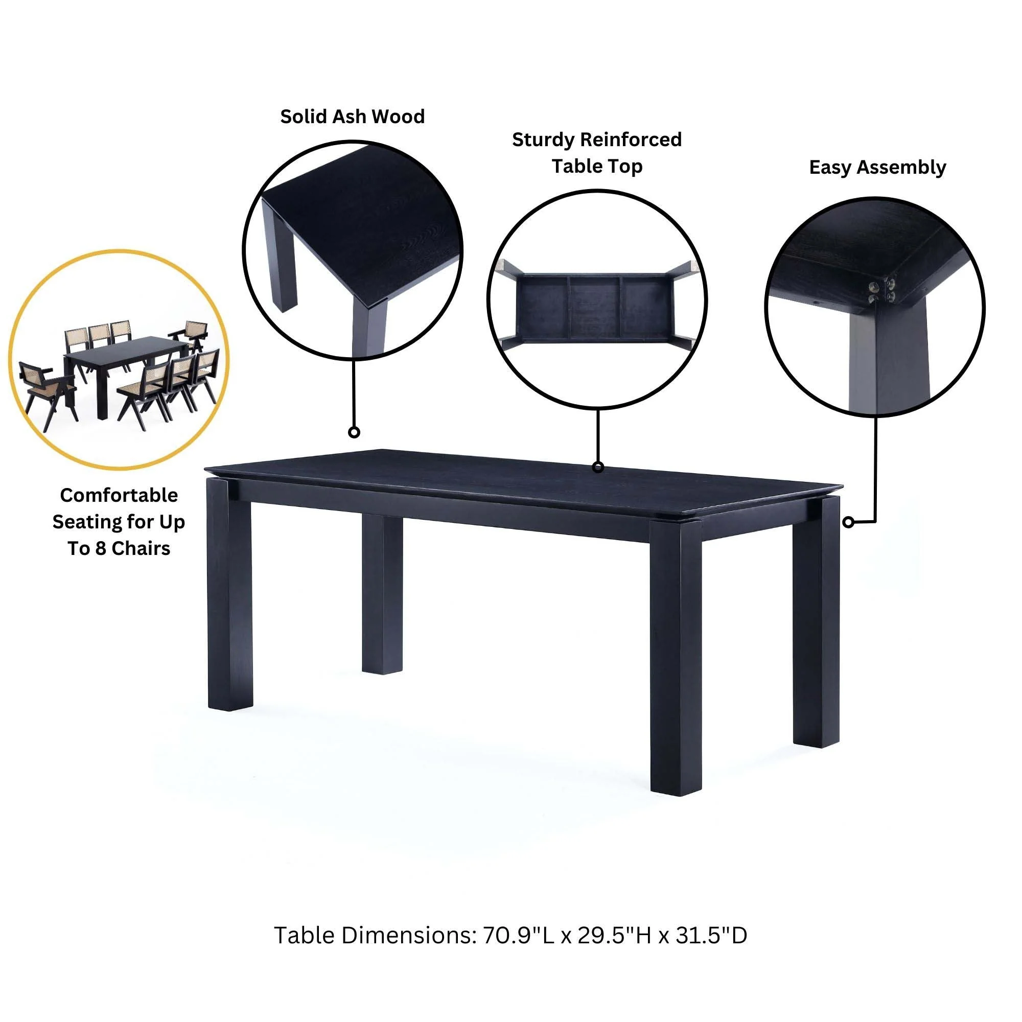 Rockaway 70.86 Dining Set with 6 Colbert Chairs in Black and Grey - Image 5