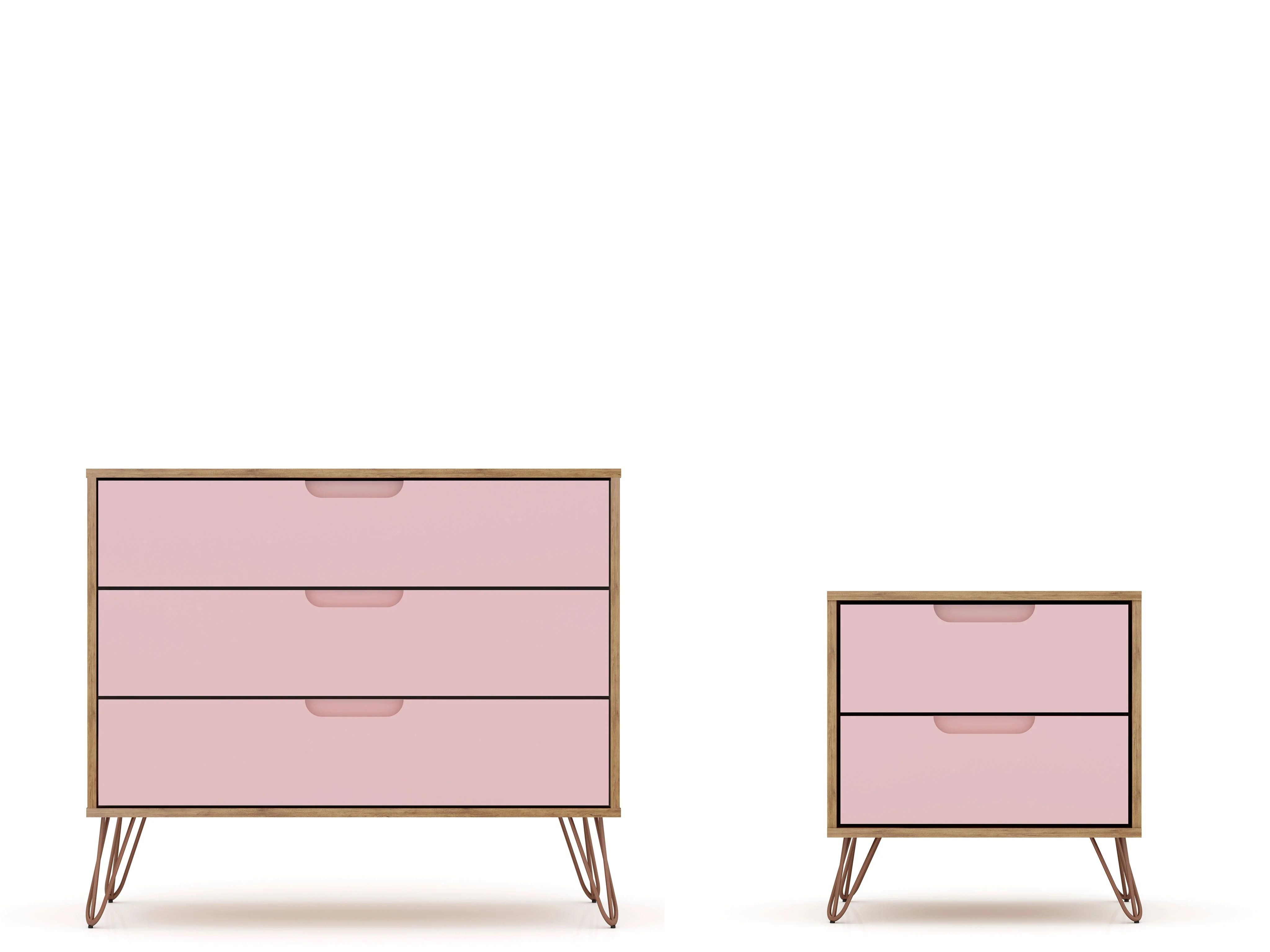 Rockefeller Dresser and Nightstand Set in Nature and Rose Pink