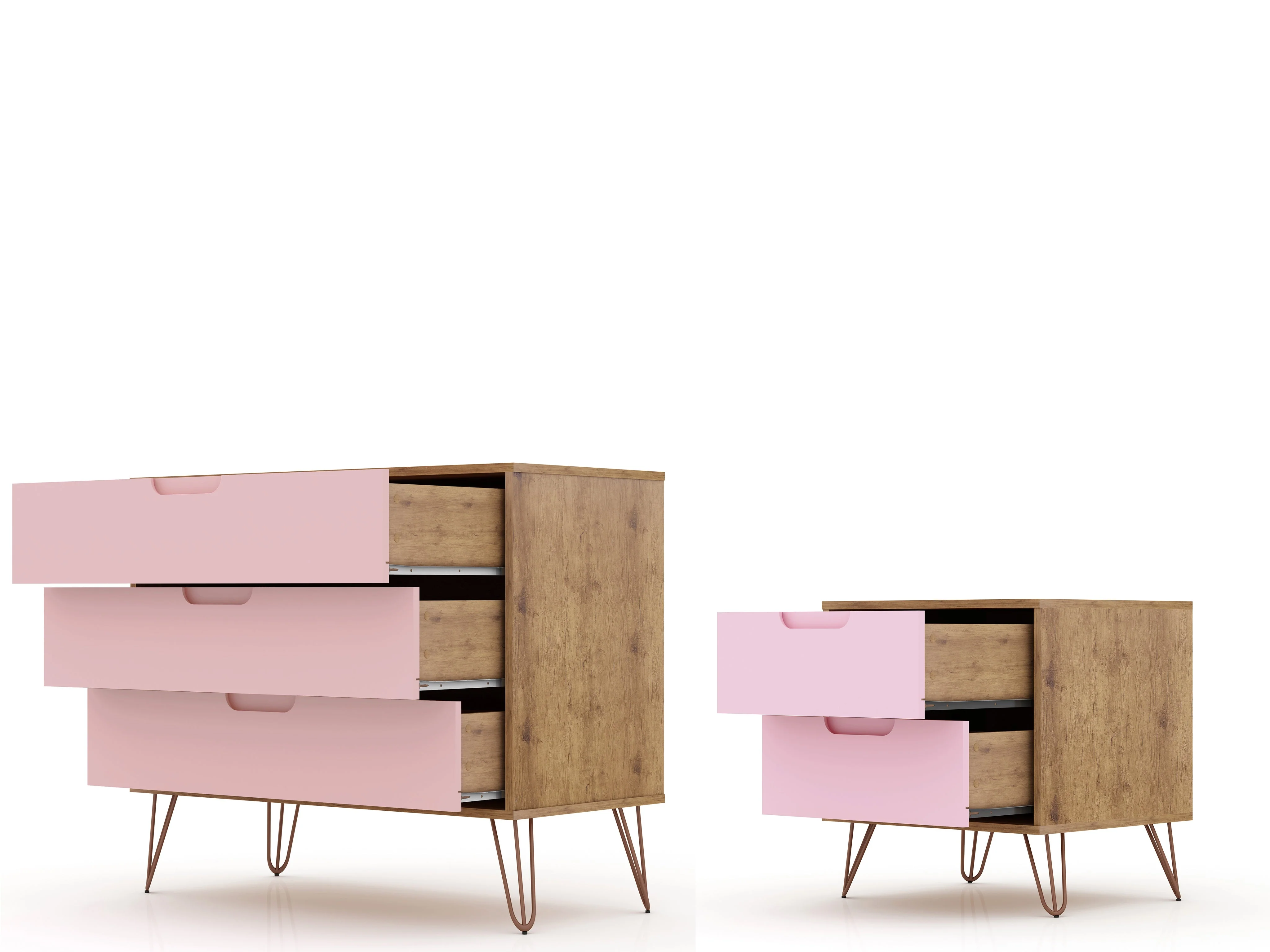 Rockefeller Dresser and Nightstand Set in Nature and Rose Pink - Image 4