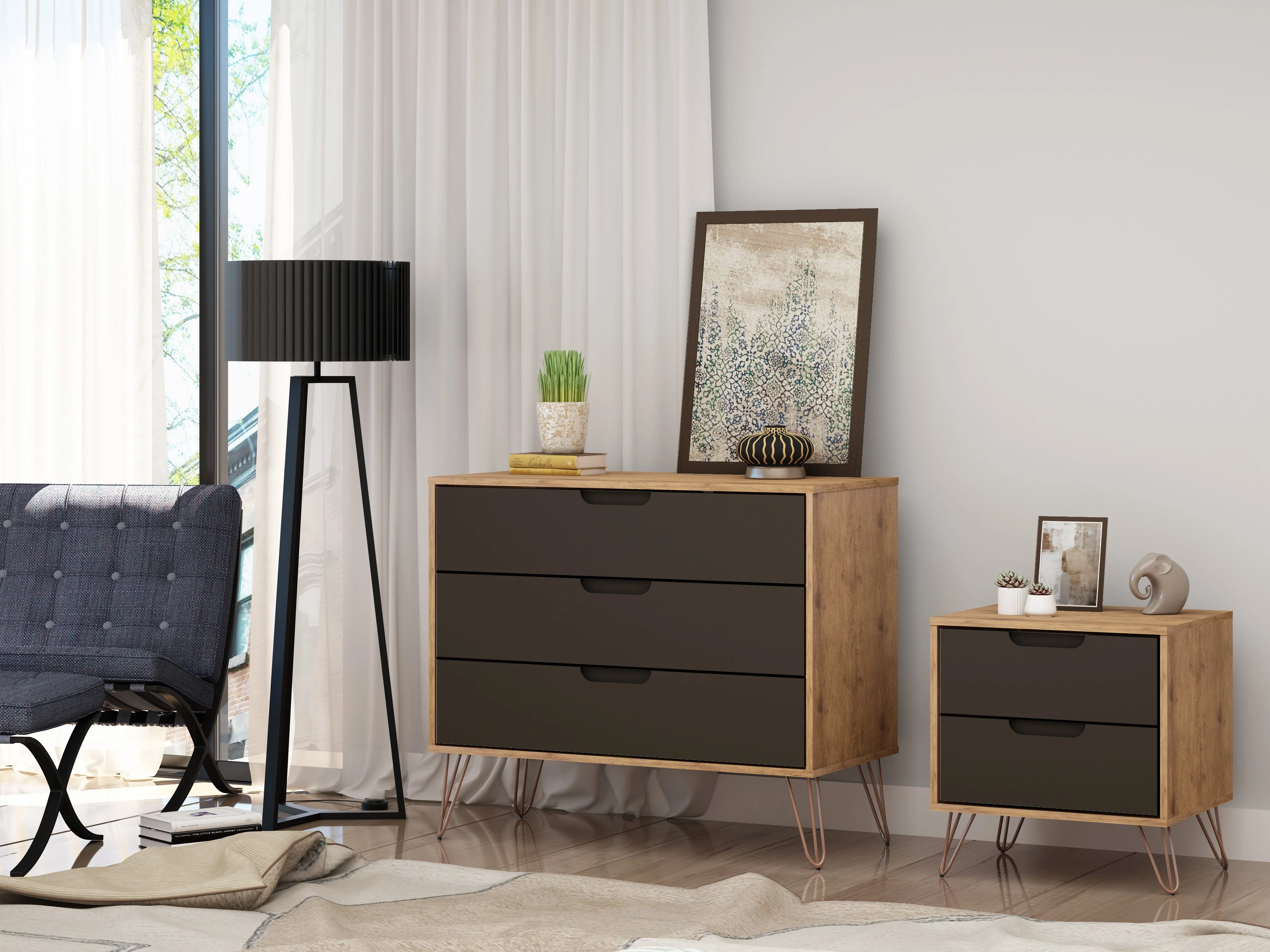 Rockefeller Dresser and Nightstand Set in Nature and Textured Grey - Image 2