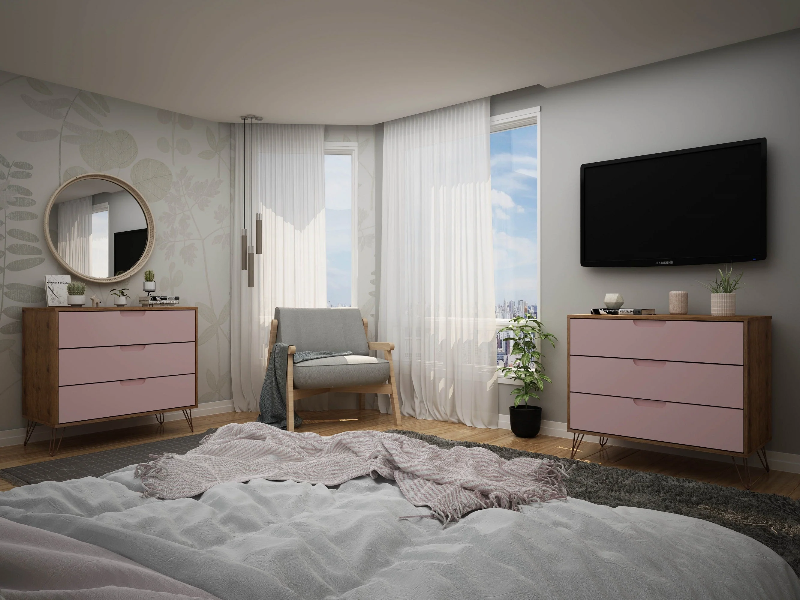 Rockefeller Dresser in Nature and Rose Pink (set of 2) - Image 2