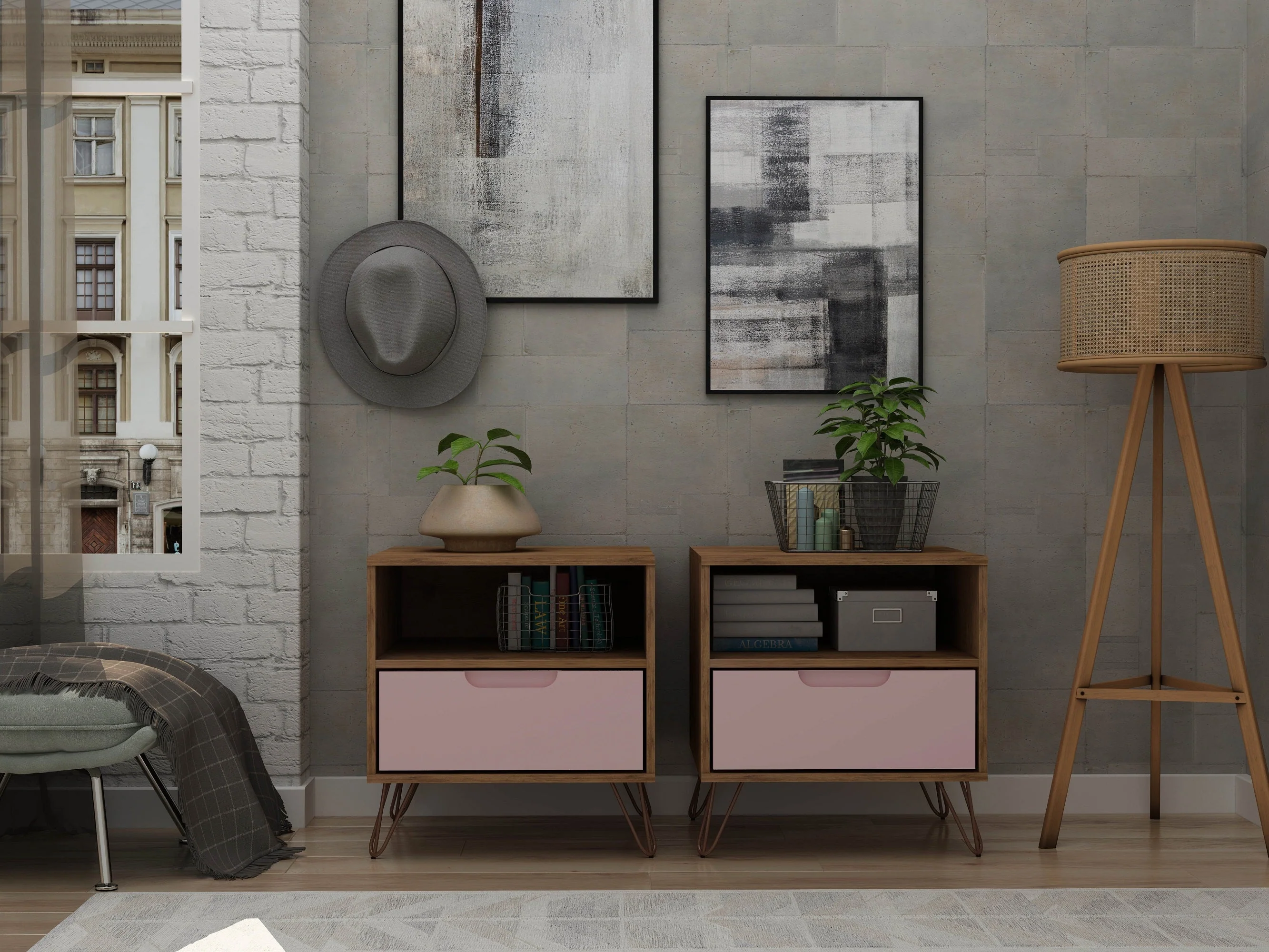 Rockefeller Nightstand 1.0 in Nature and Rose Pink (set of 2) - Image 2