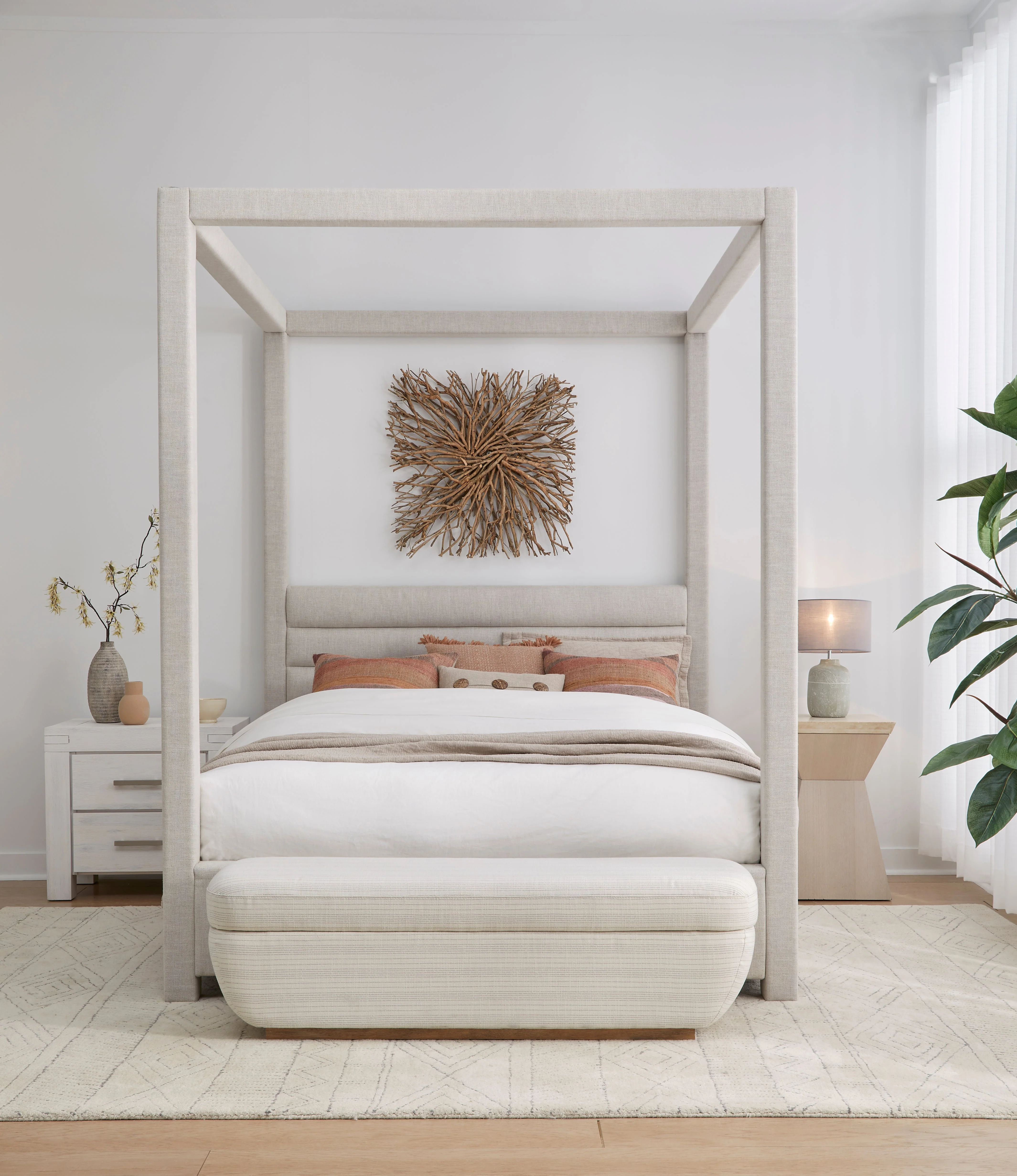 Rockford Upholstered Eastern King Canopy Bed in Turtle Dove Linen - Image 2