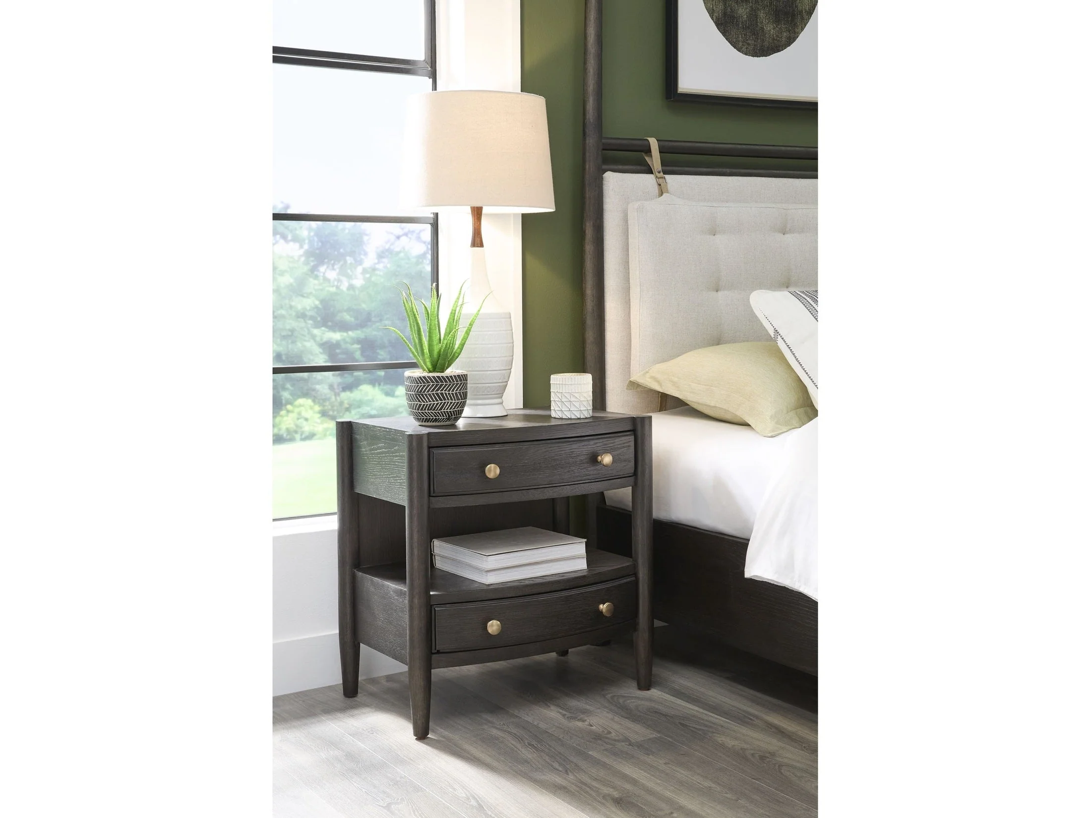 Rockport Two Drawer One Shelf Oak Wood Nightstand in Yin