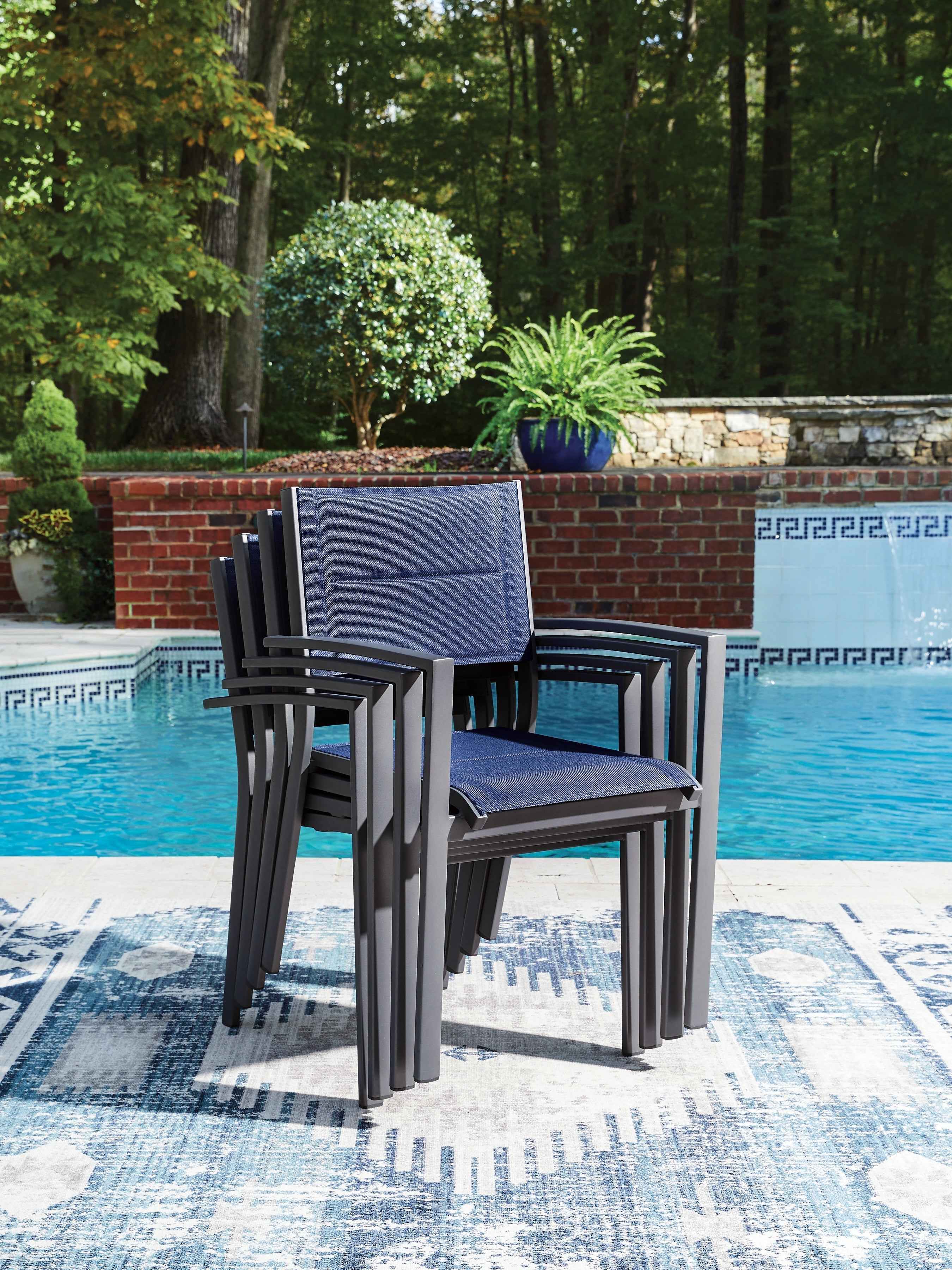 Rocky Creek Blue/Gray Outdoor Sling Arm Chair (Set of 4) - Image 5