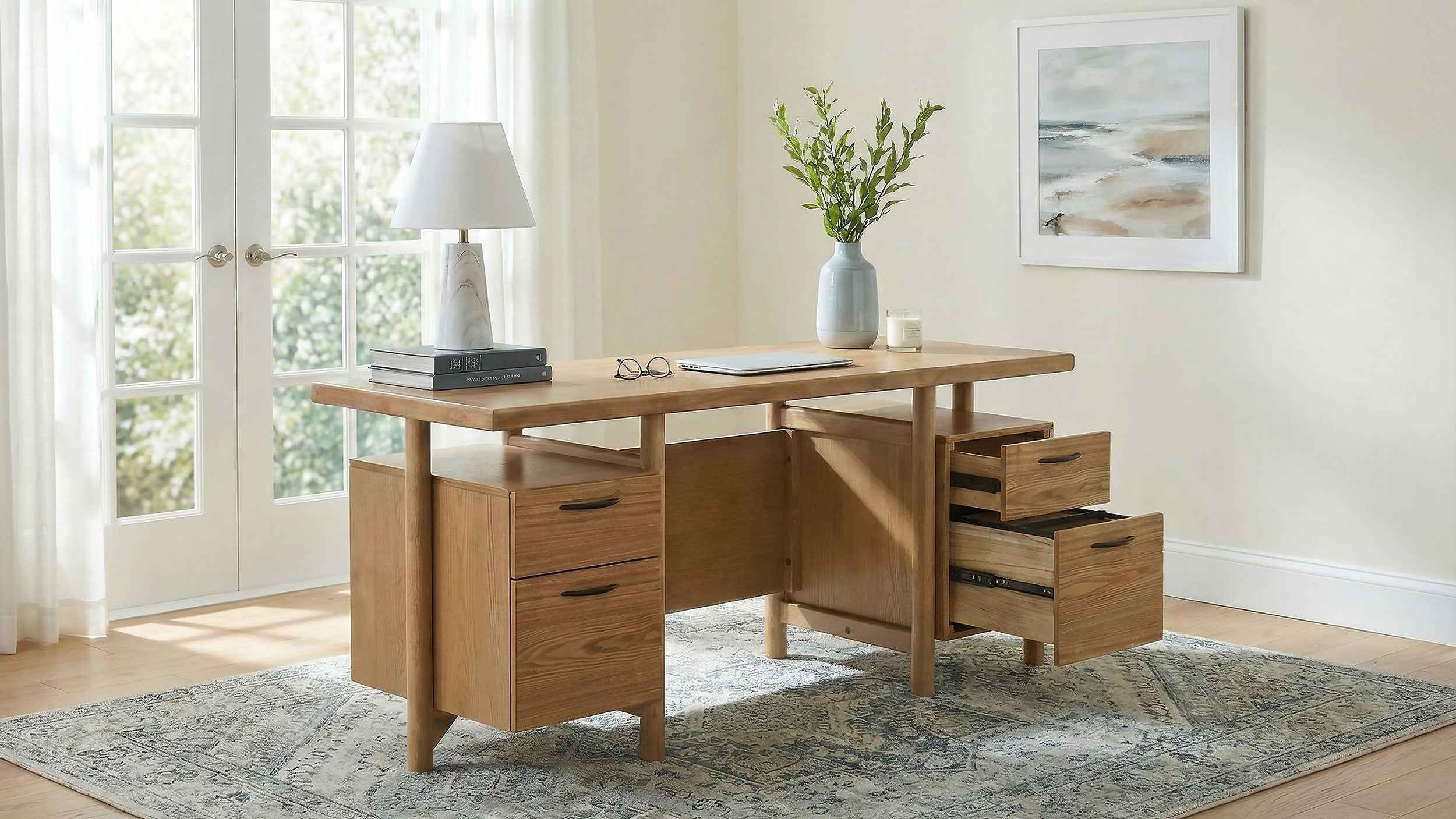 Roldan Light Ash 69-inch 4-drawer Computer Desk with File Drawer