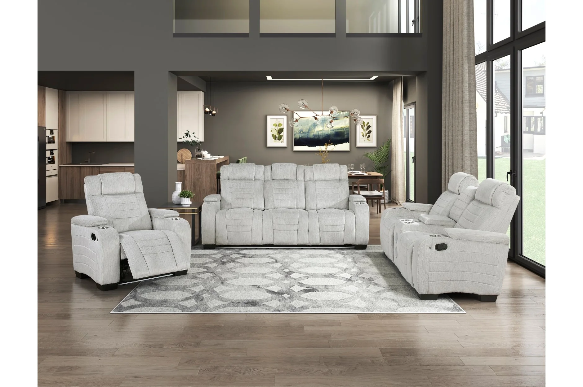Ronan Light Gray Double Reclining Living Room Set