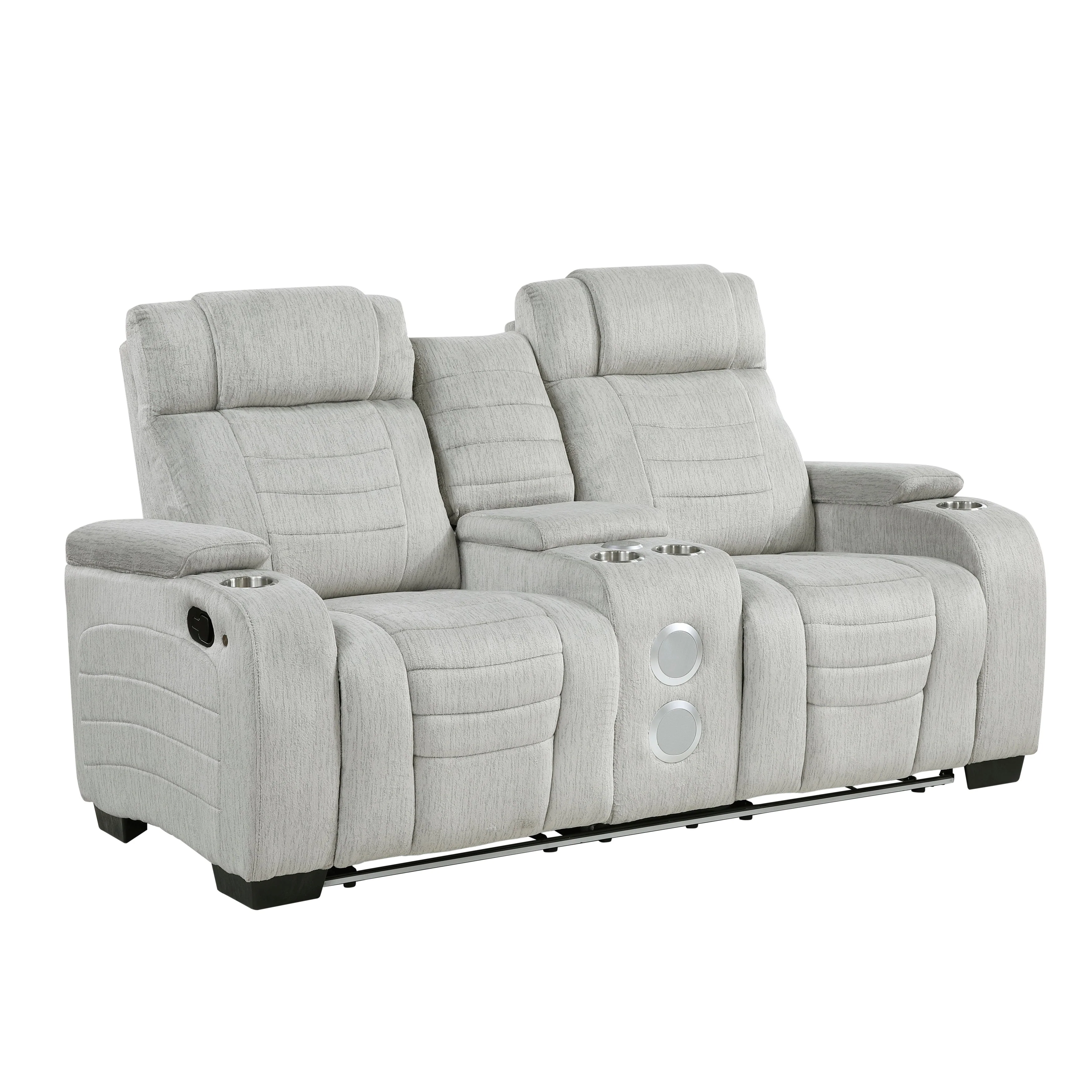 Ronan Light Gray Double Reclining Loveseat with Center Console - Image 4