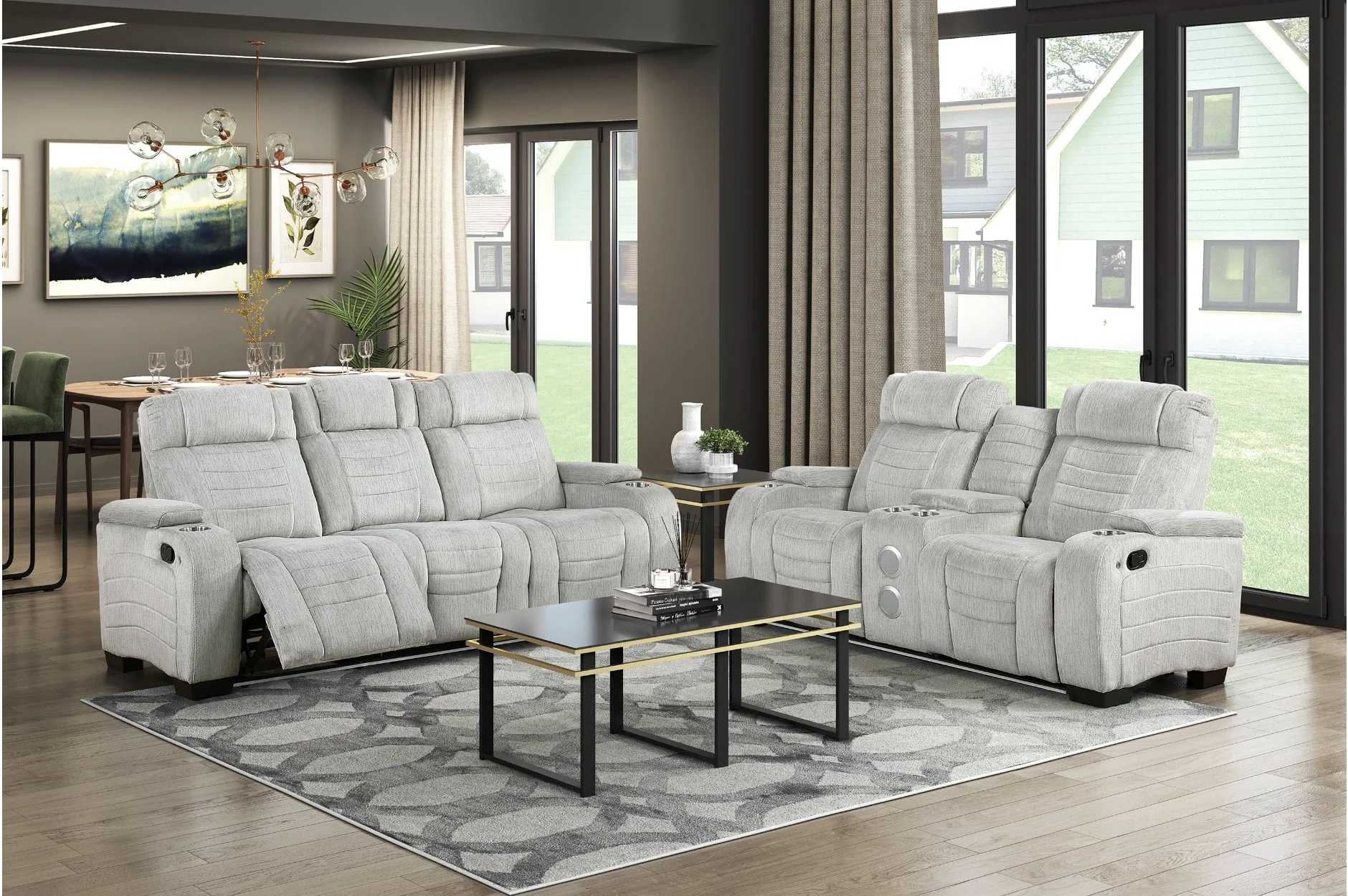 Ronan Light Gray Double Reclining Sofa - Image 2