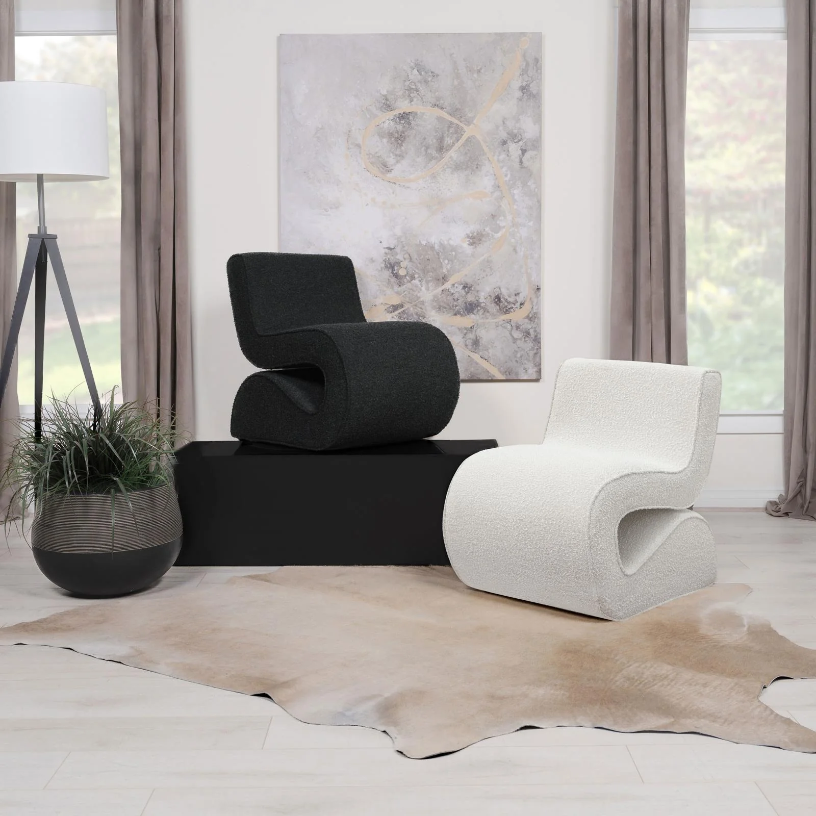 Ronea Cream Boucle Upholstered Armless Curved Accent Chair - Image 10