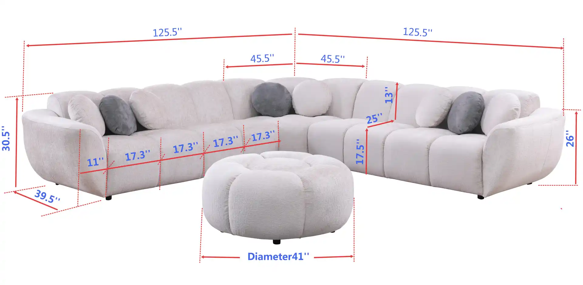 Rose Black 3-Piece Sectional - Image 3