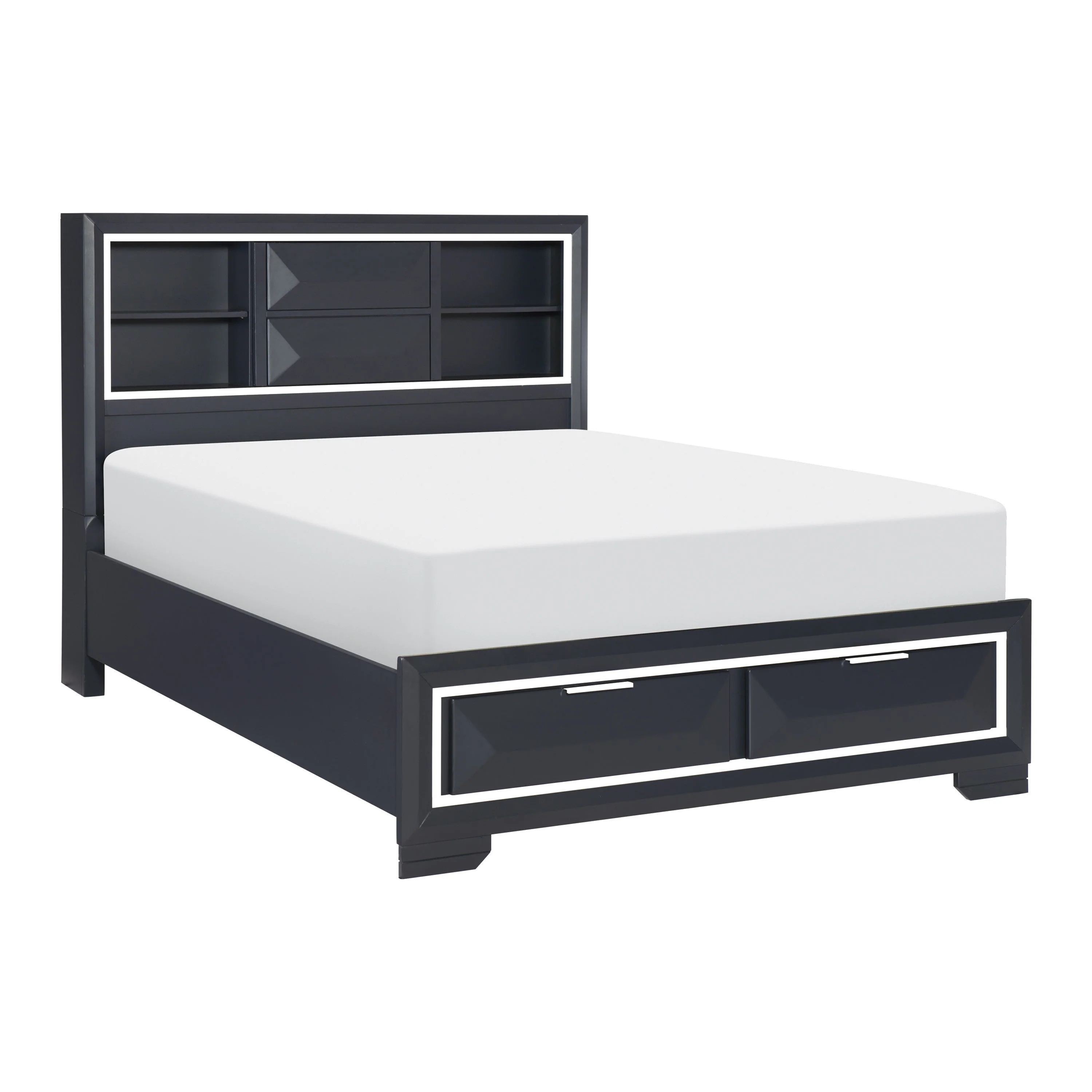 Rosemont Midnight Blue California King Platform Bed with Footboard Storage - Image 3