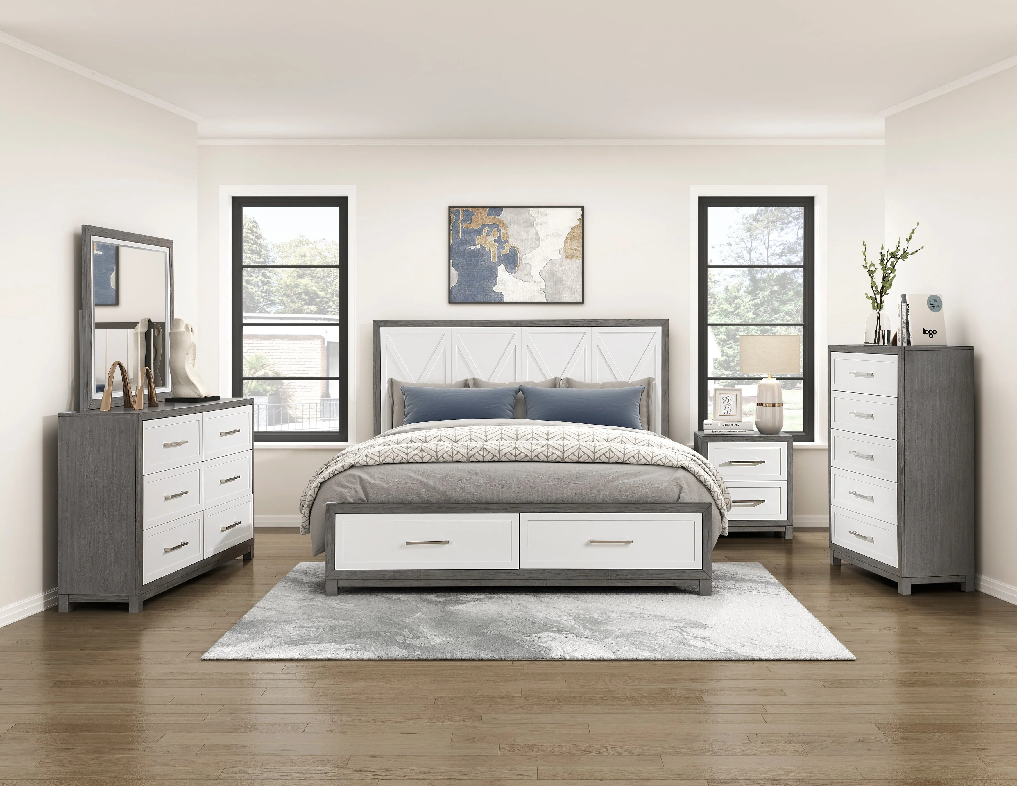Rowan Ivory/Gray California King Platform Bed with Footboard Storage - Image 8