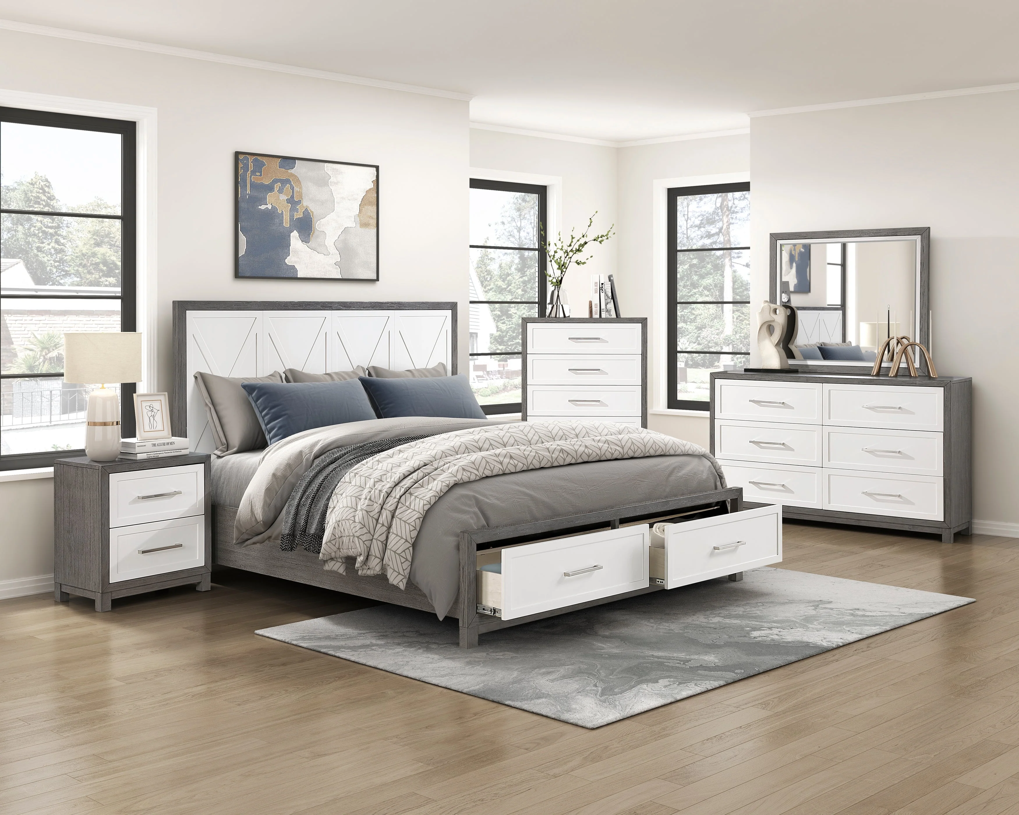 Rowan Ivory/Gray California King Platform Bed with Footboard Storage - Image 9