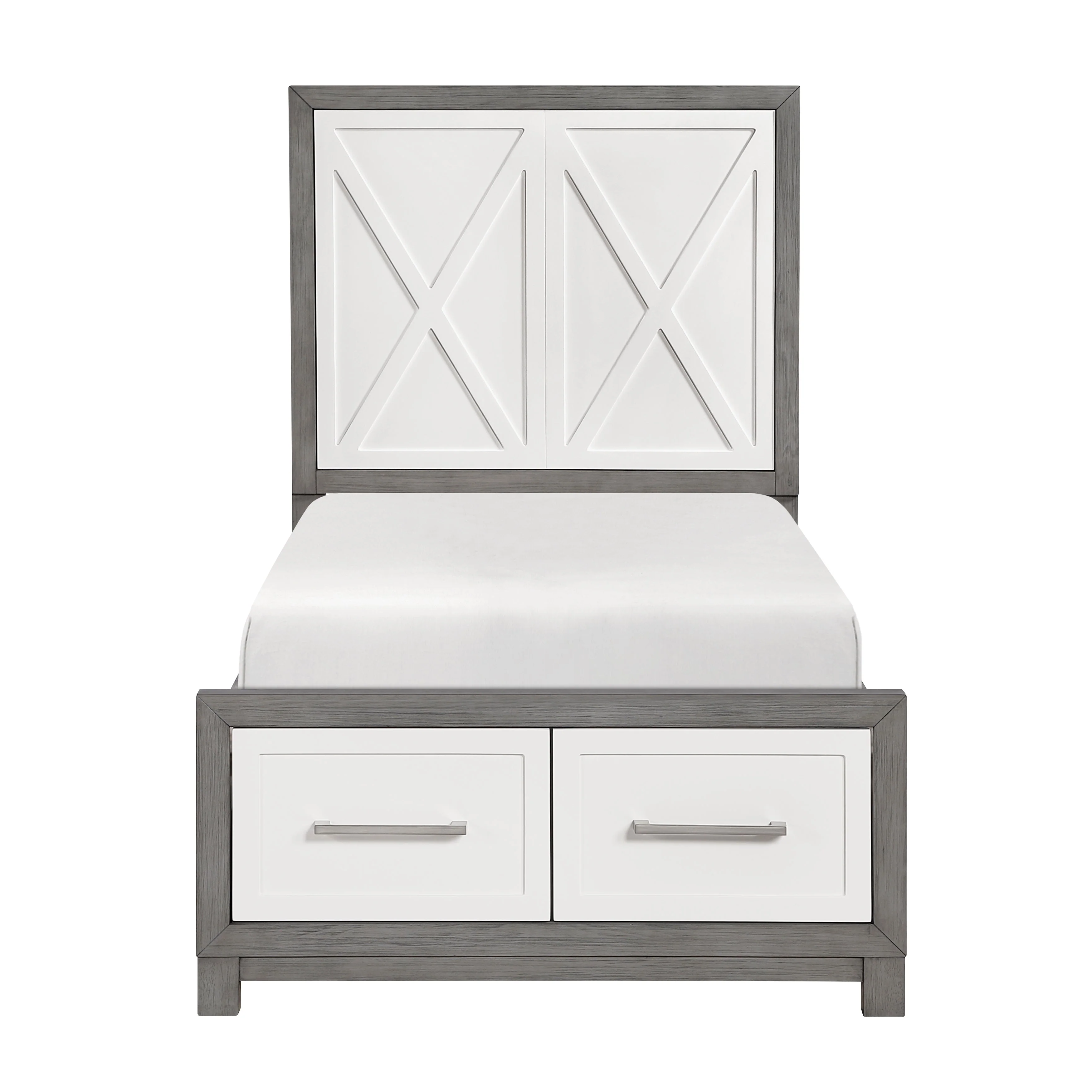 Rowan Ivory/Gray Twin Footboard Storage Platform Bed