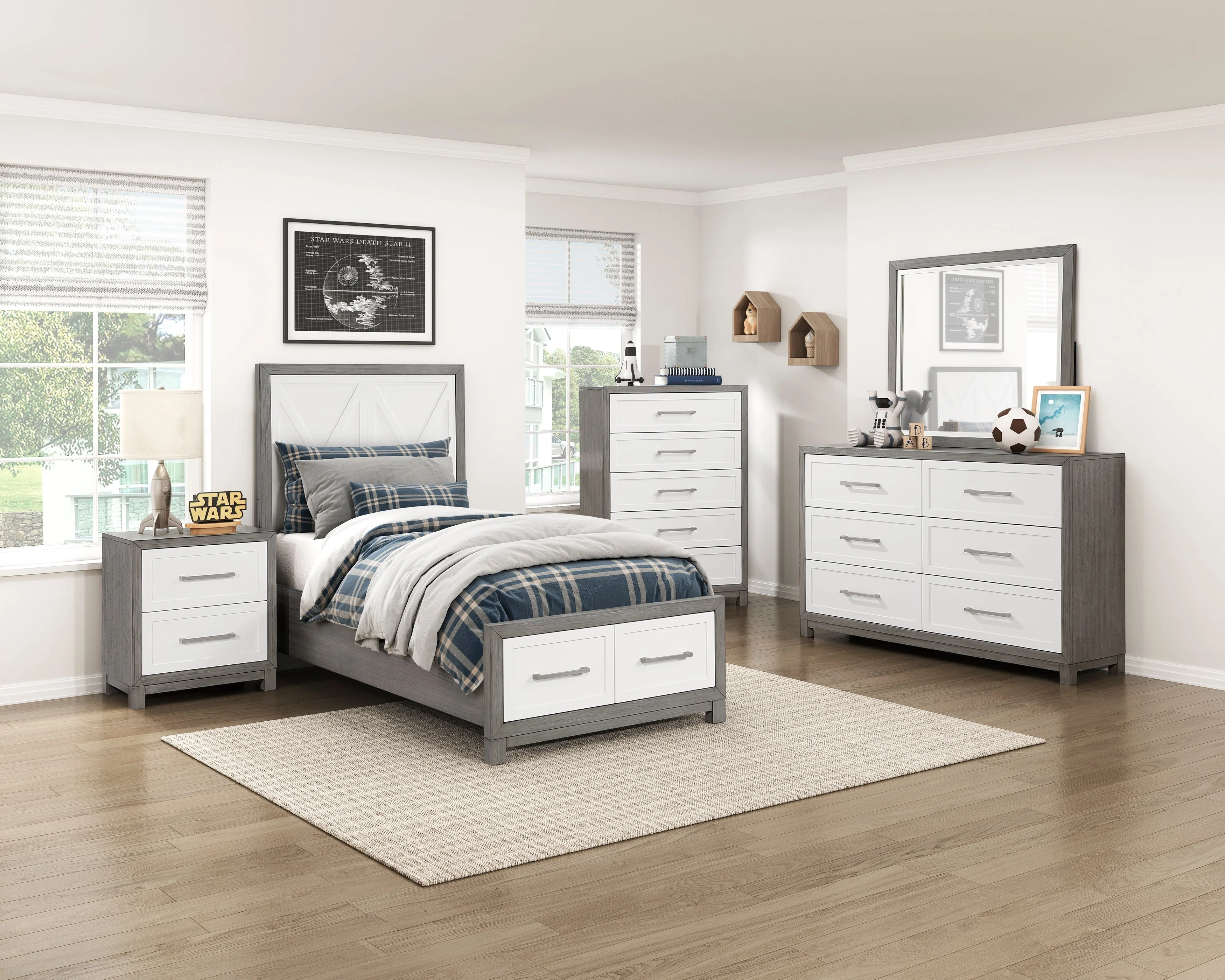 Rowan Ivory/Gray Twin Footboard Storage Platform Bed - Image 10