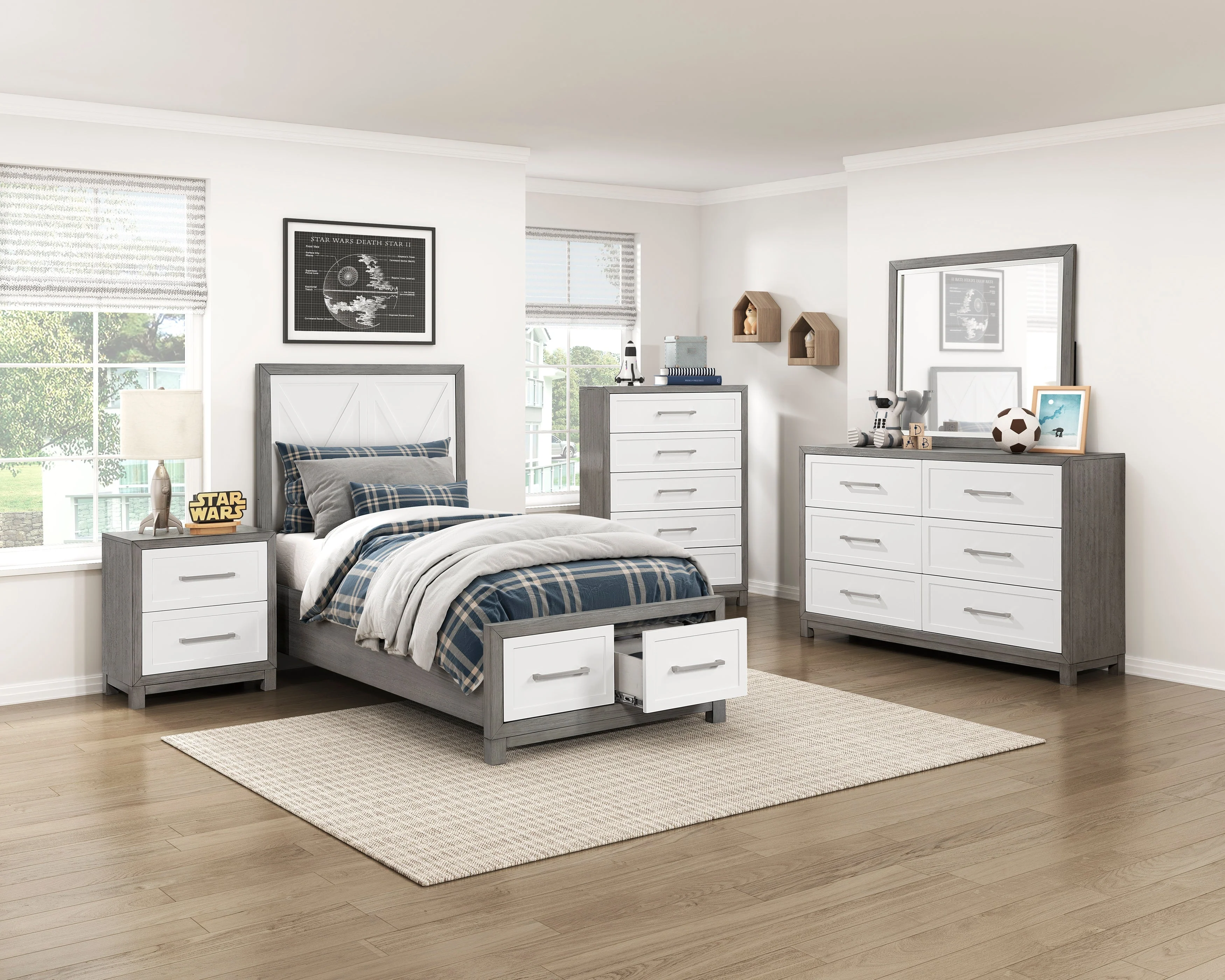 Rowan Ivory/Gray Twin Footboard Storage Platform Bed - Image 11