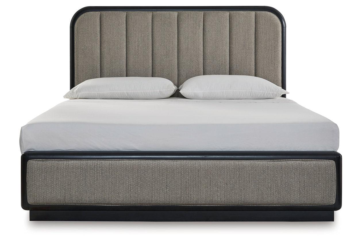 Rowanbeck Gray/Black King Upholstered Panel Bed - Image 3