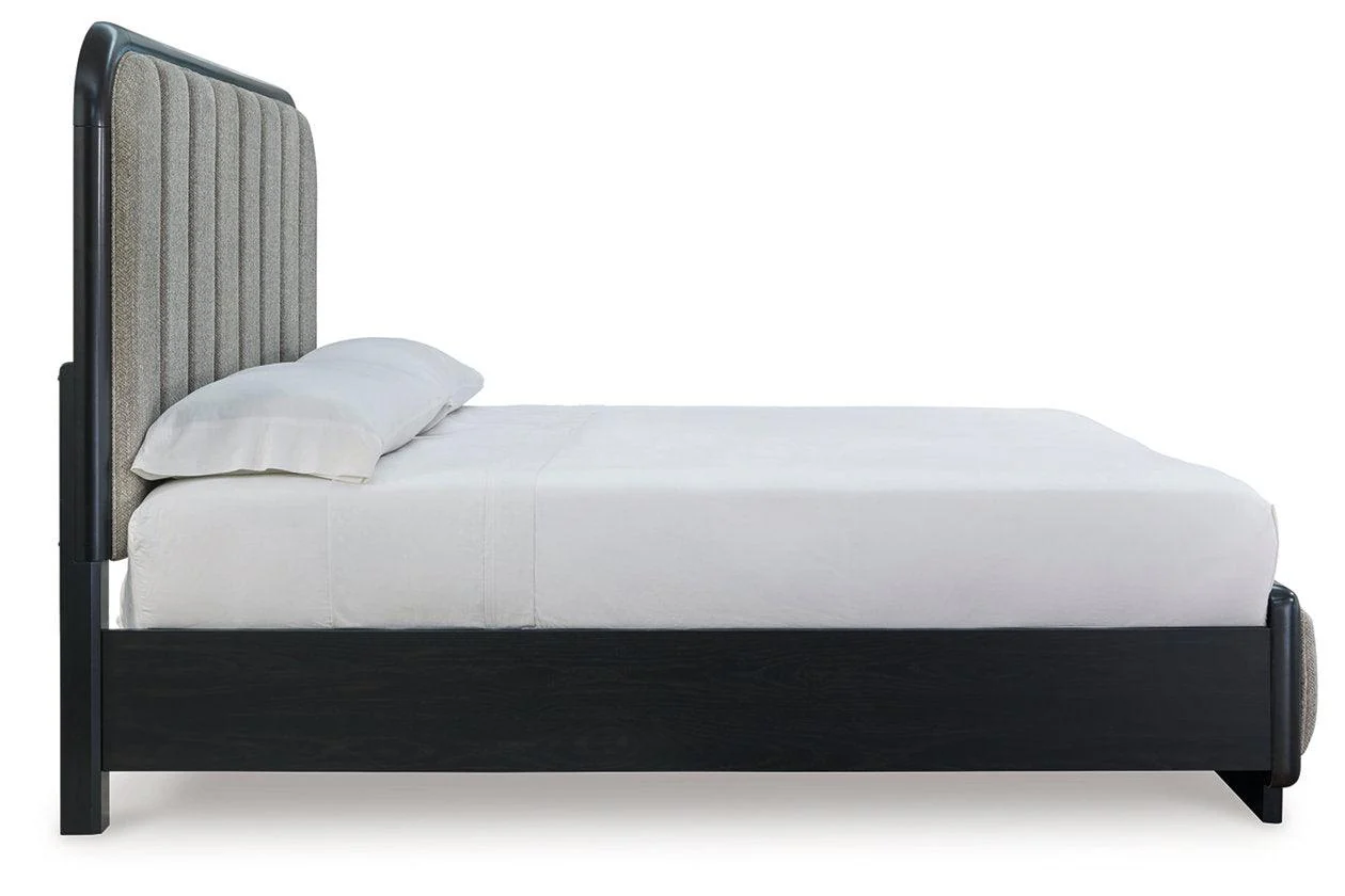 Rowanbeck Gray/Black King Upholstered Panel Bed - Image 4