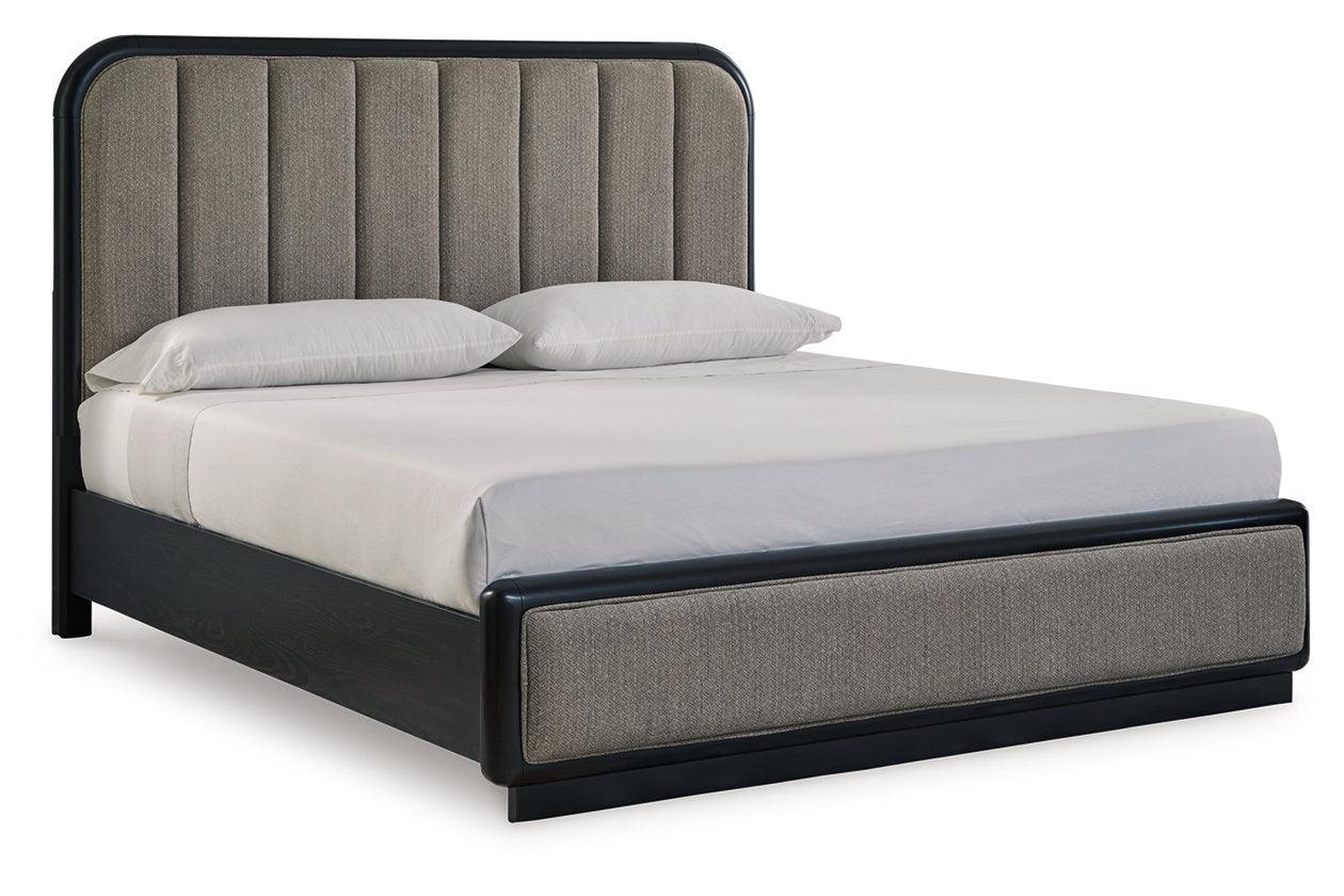 Rowanbeck Gray/Black King Upholstered Panel Bed - Image 9