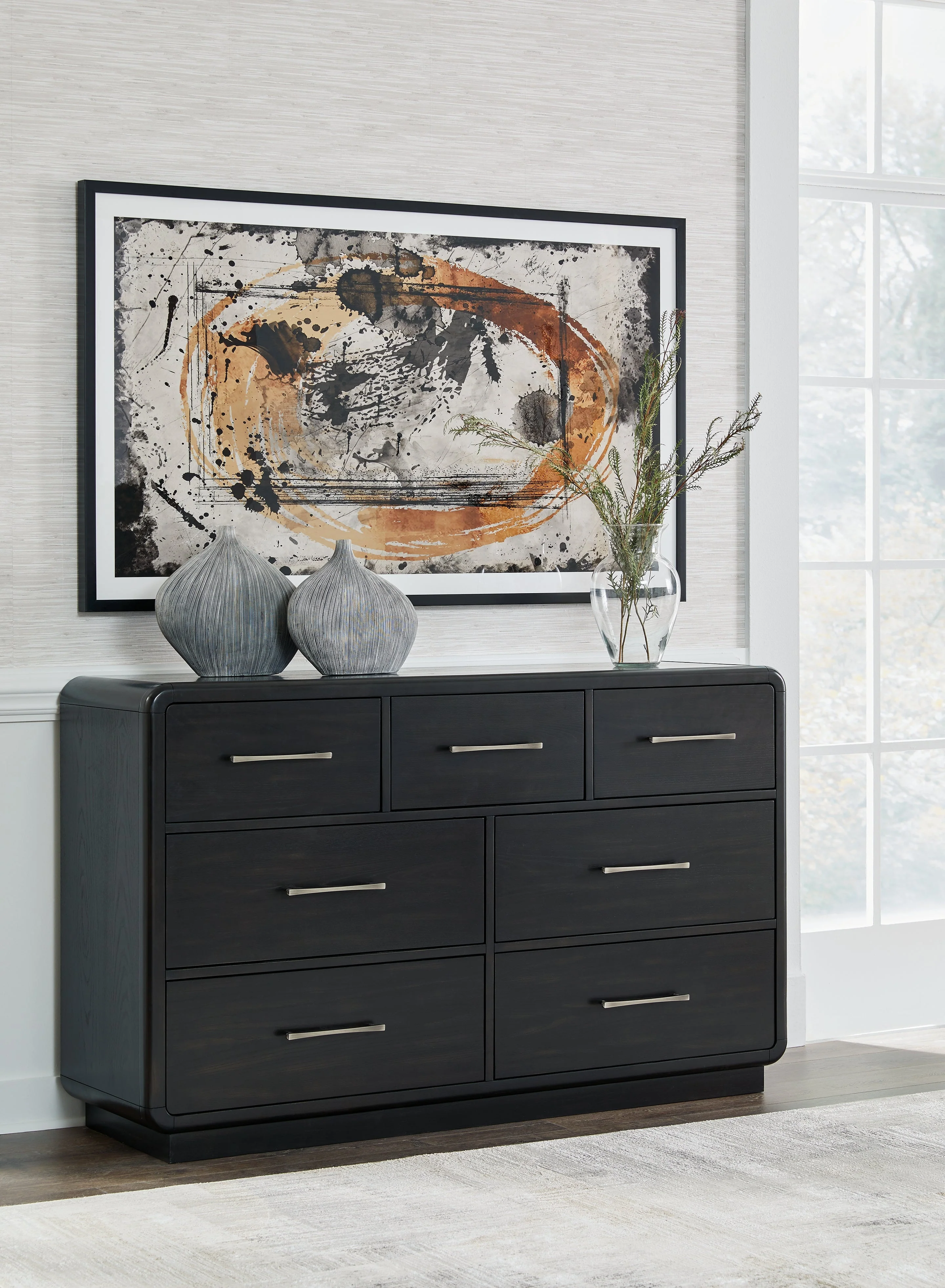Rowanbeck Gray/Black Upholstered Panel Bedroom Set - Image 14