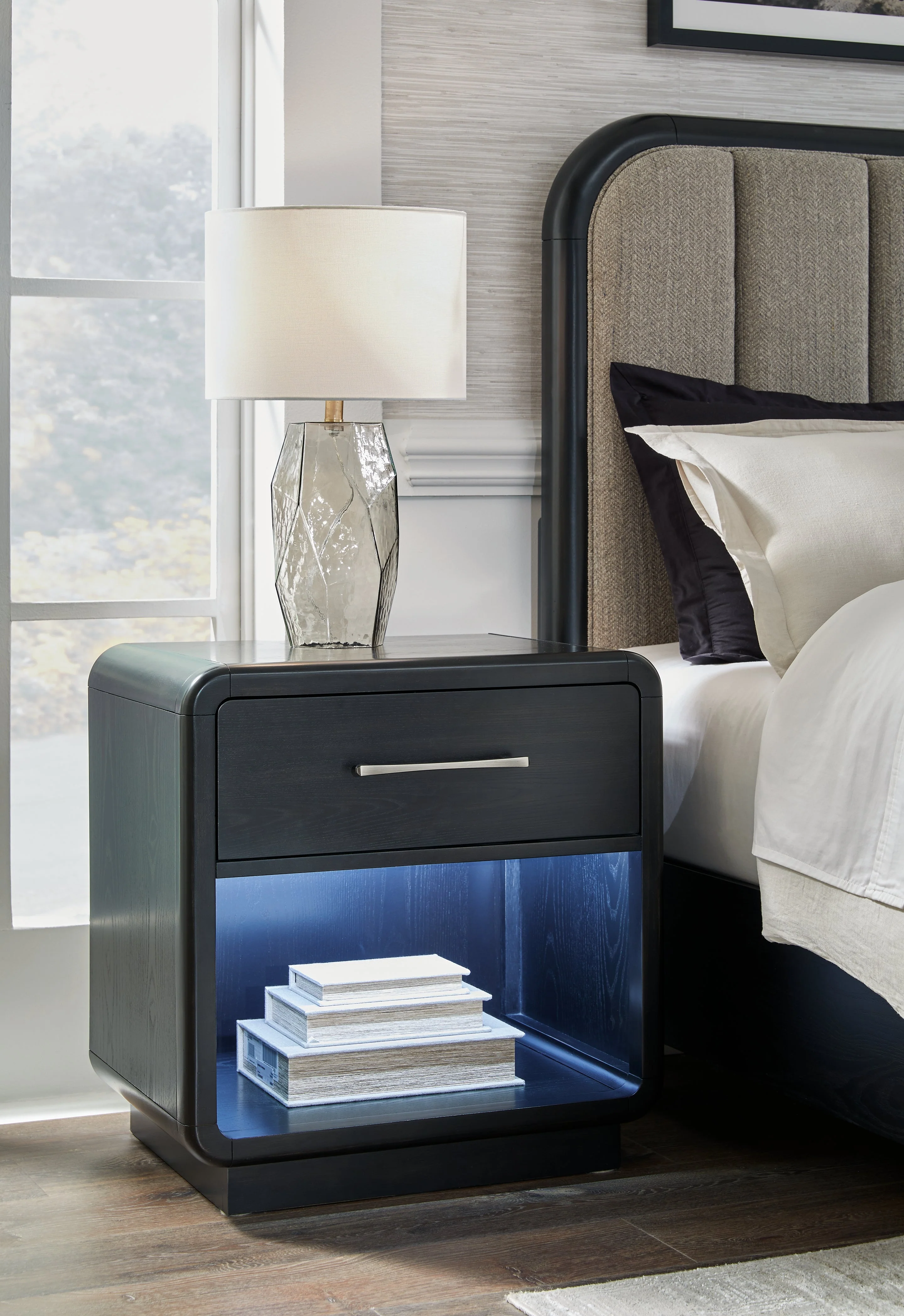 Rowanbeck Gray/Black Upholstered Panel Bedroom Set - Image 19