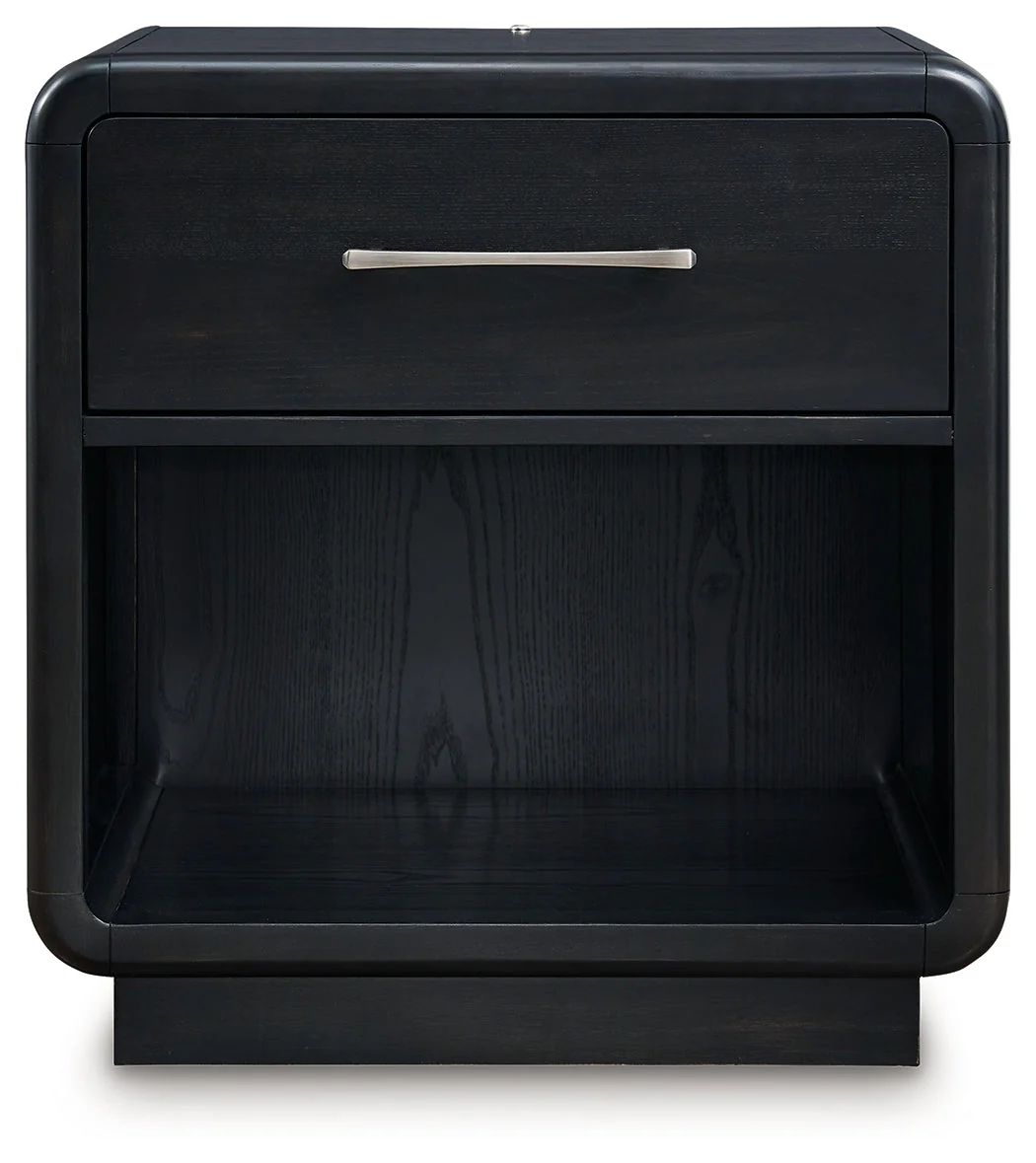 Rowanbeck Gray/Black Upholstered Panel Bedroom Set - Image 20