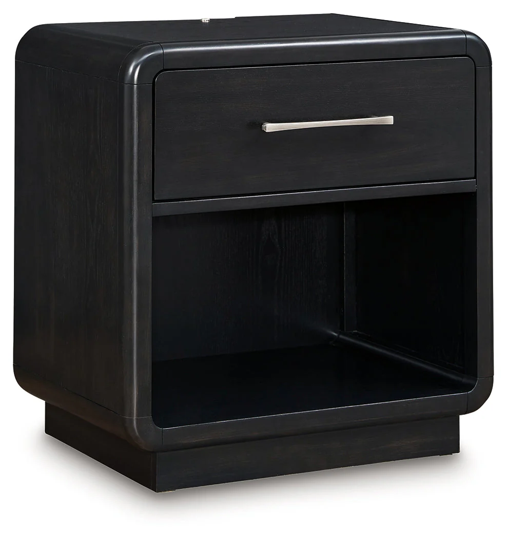 Rowanbeck Gray/Black Upholstered Panel Bedroom Set - Image 21