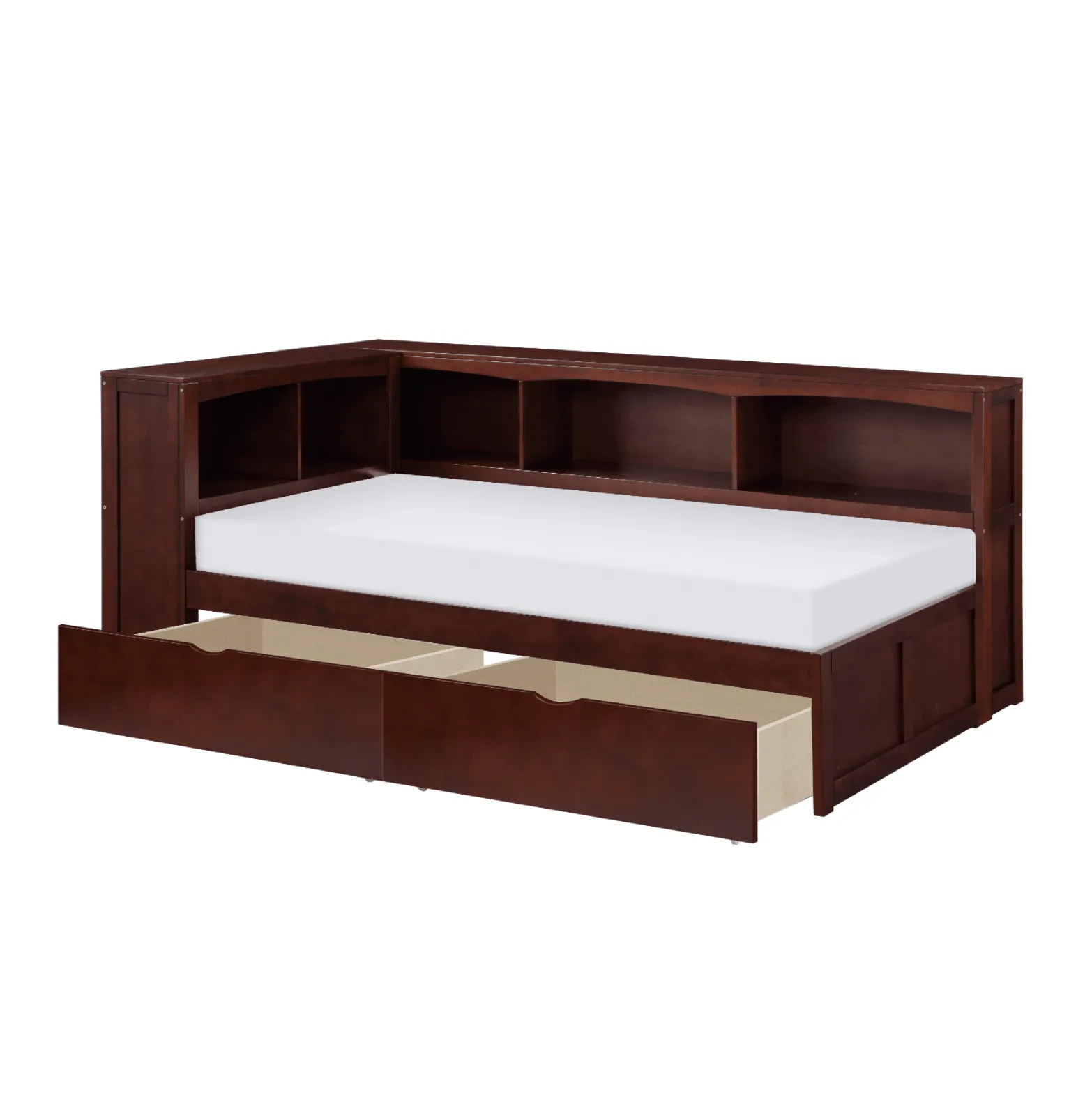 Rowe Dark Cherry Twin Bookcase Corner Bed with Storage Boxes - Image 2