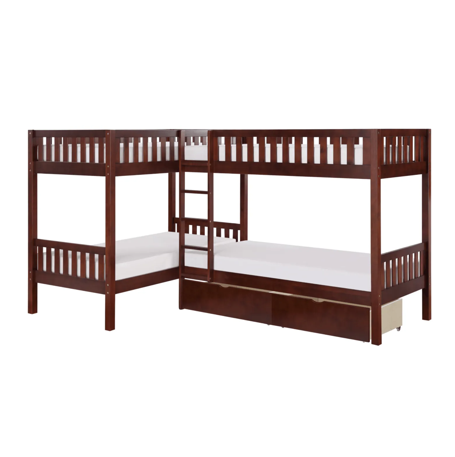 Rowe Dark Cherry Twin Corner Bunk Bed with Storage Boxes - Image 2