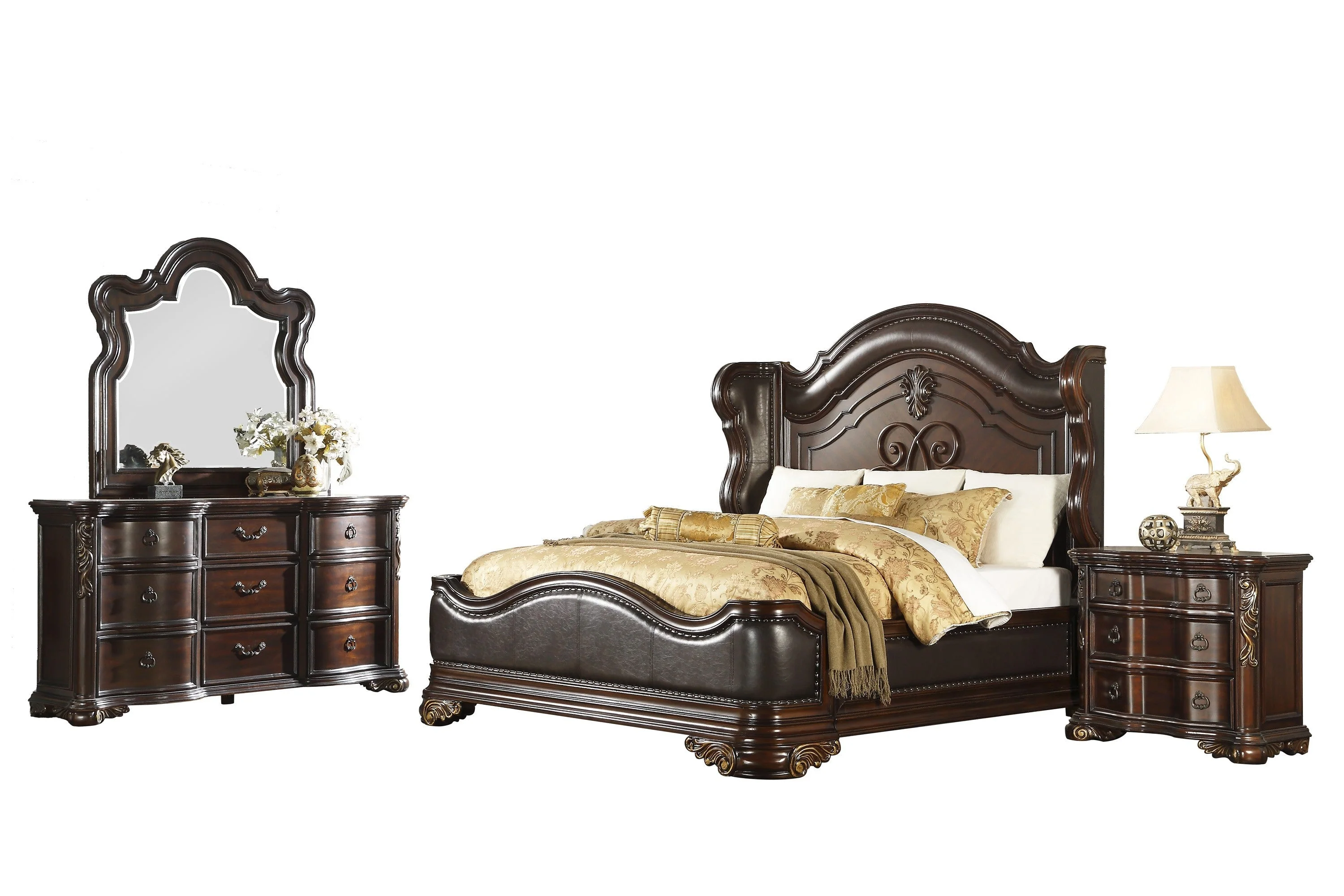 Royal Highlands Rich Cherry California King Upholstered Panel Bed - Image 3