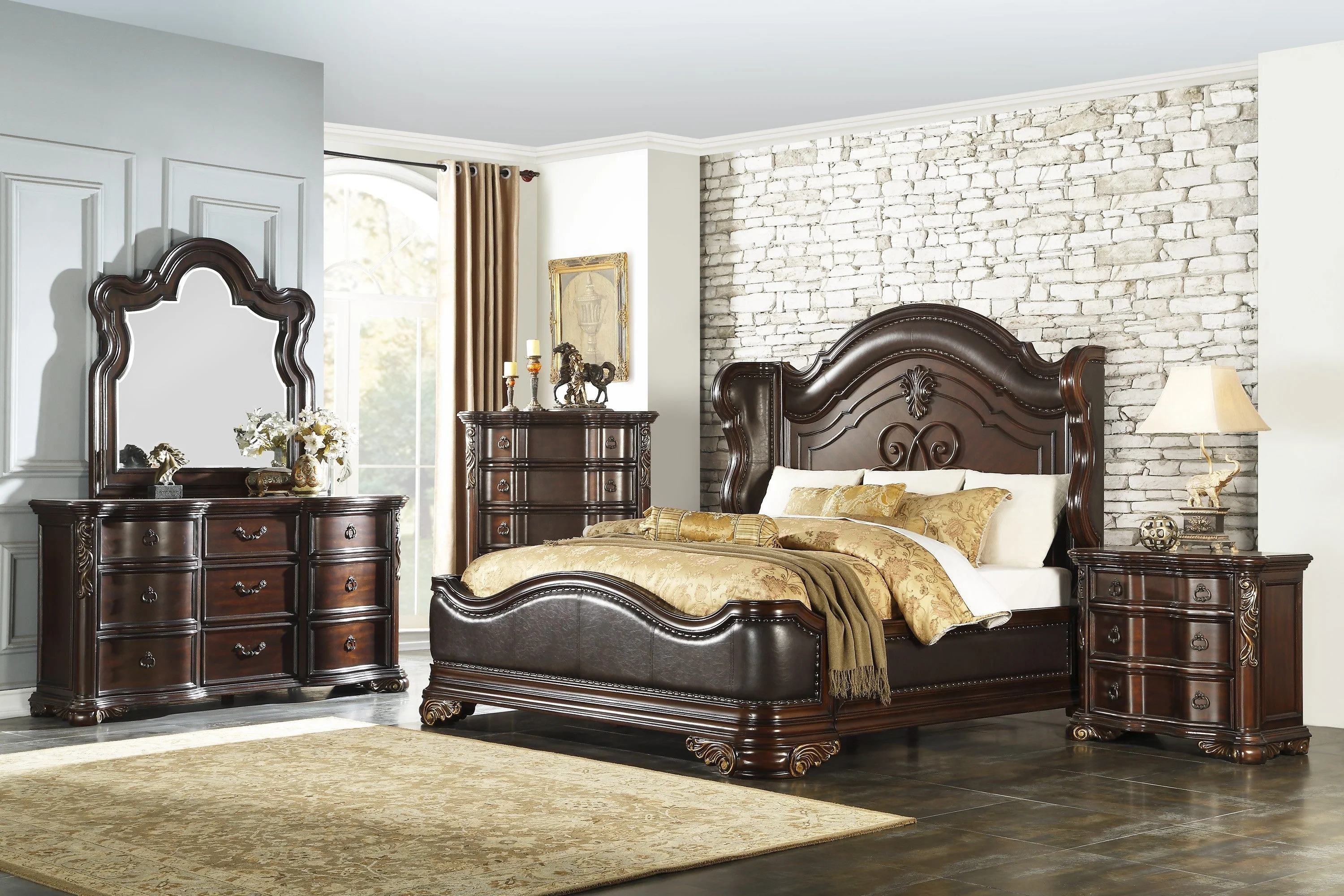 Royal Highlands Rich Cherry California King Upholstered Panel Bed - Image 4