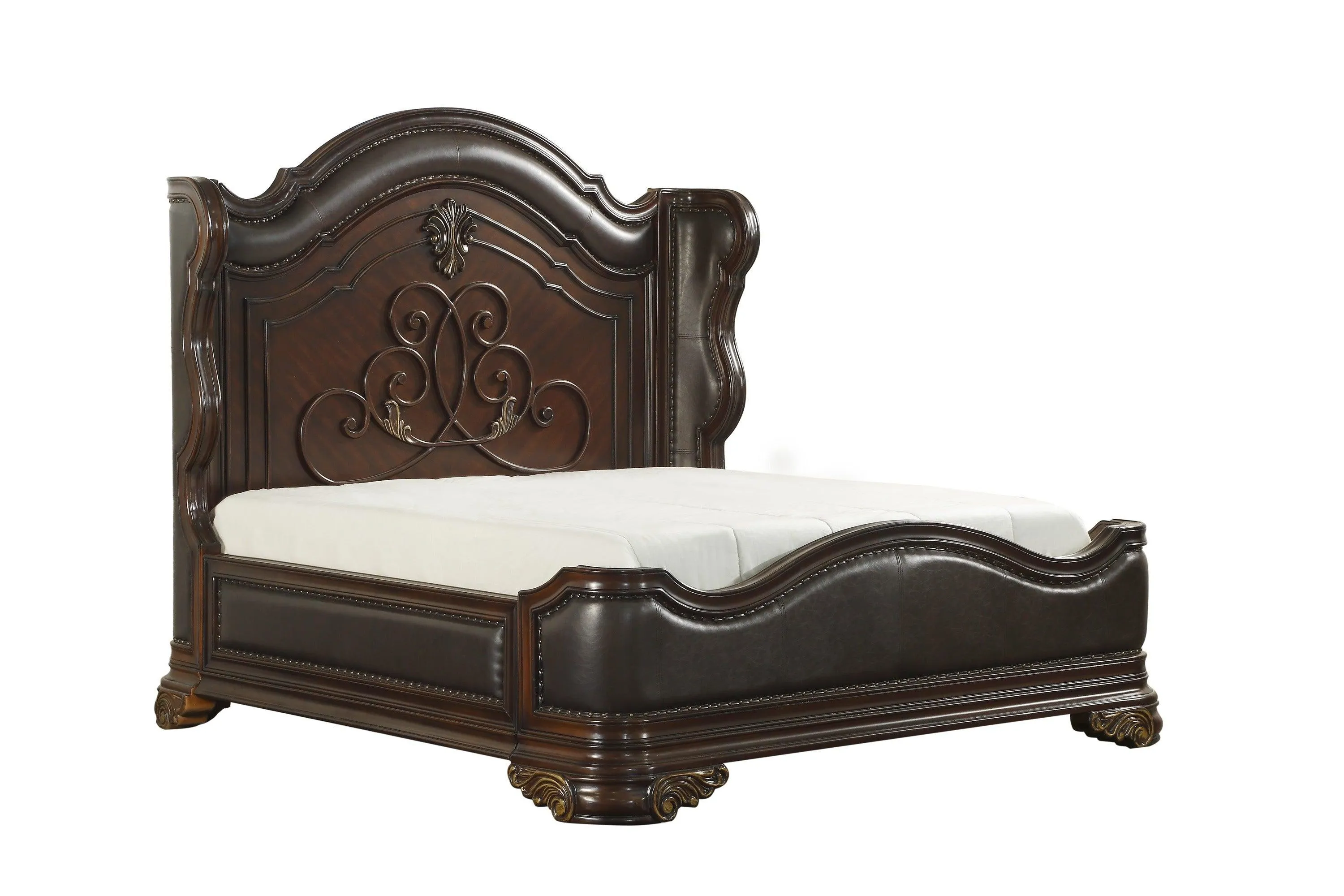 Royal Highlands Rich Cherry Queen Upholstered Panel Bed - Image 3
