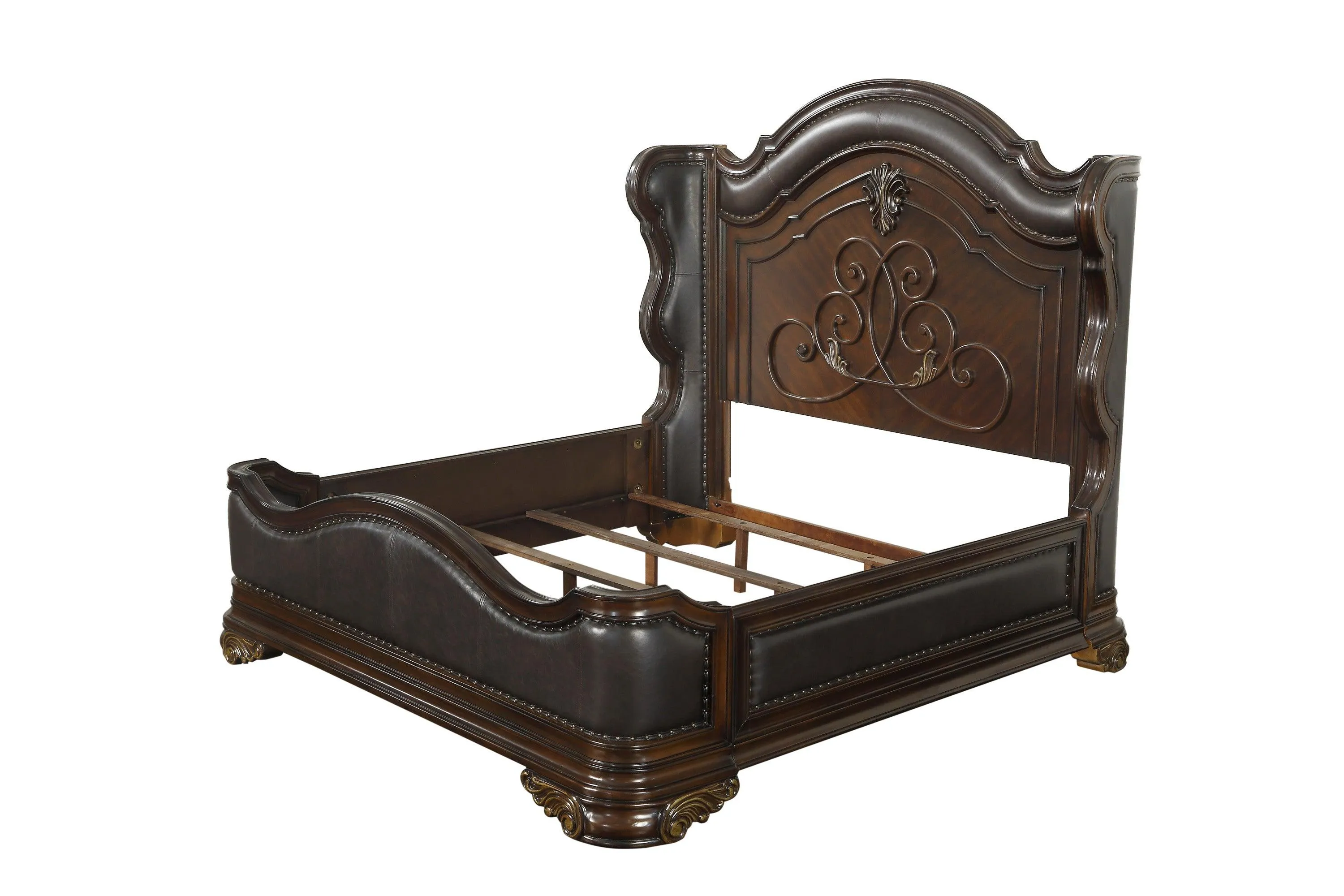 Royal Highlands Rich Cherry Queen Upholstered Panel Bed - Image 4